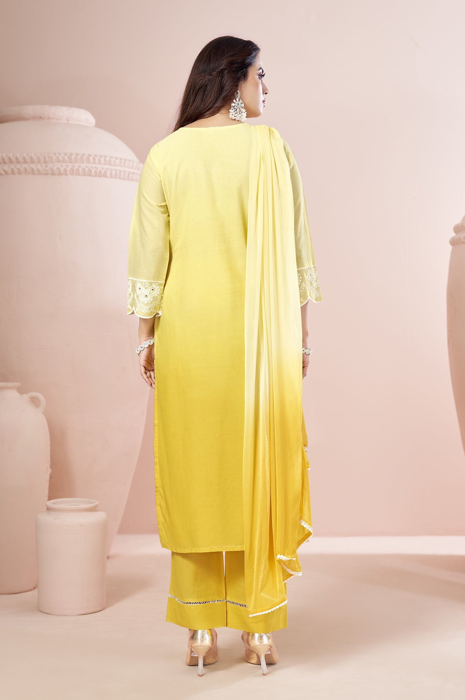 Sunshine Ombre Schiffli Embroidered Cotton Kurta Set