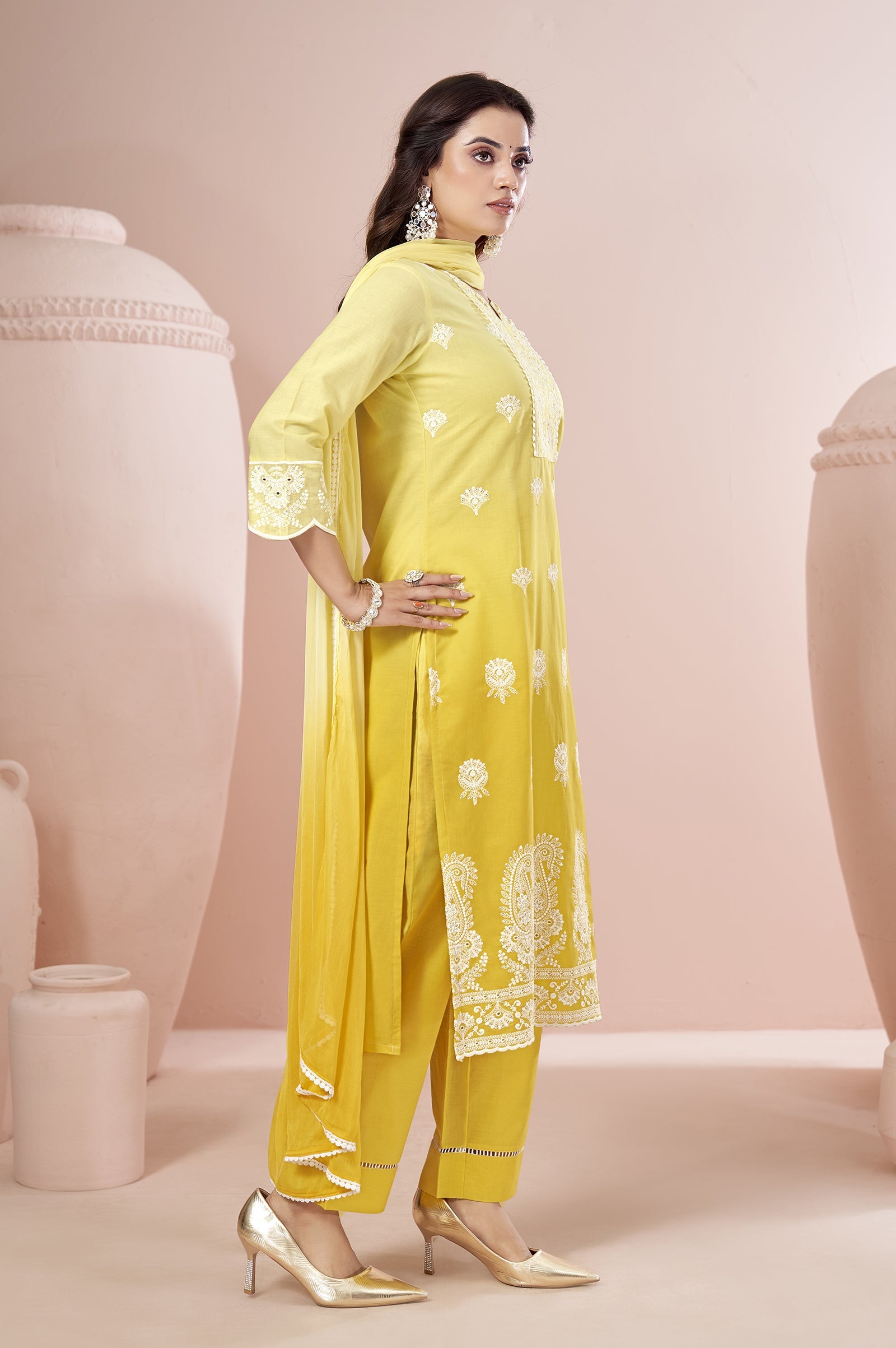 Sunshine Ombre Schiffli Embroidered Cotton Kurta Set