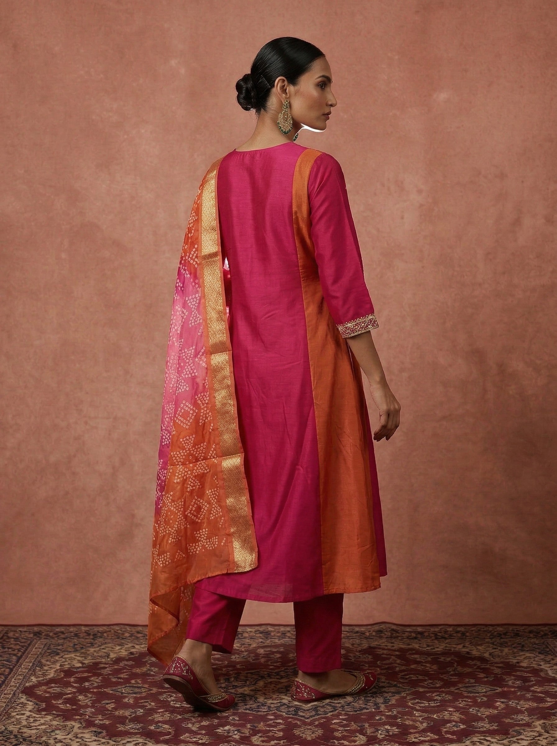 Sunset Bloom Chinnon Embroidered A-Line Kurta Set