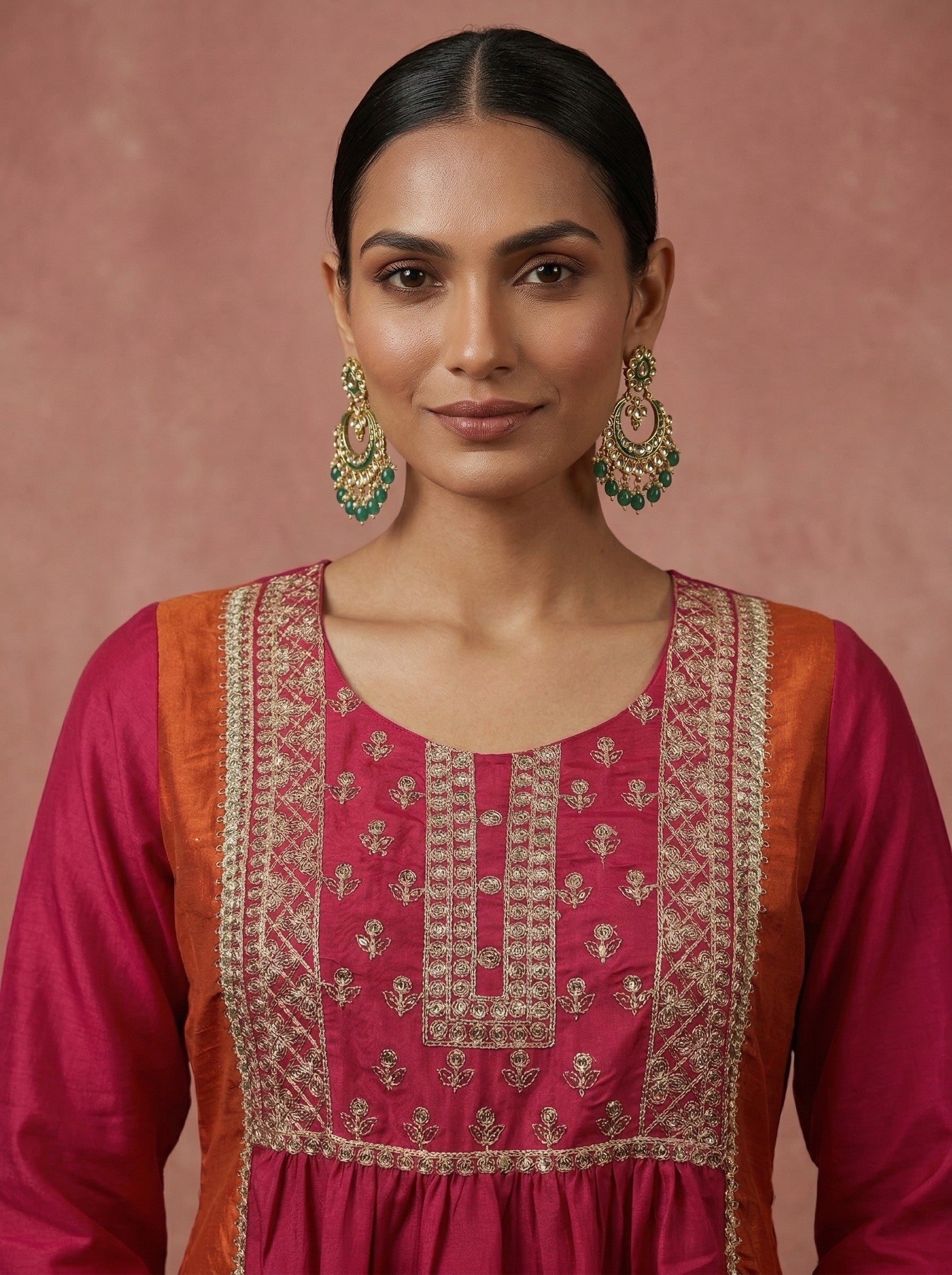 Sunset Bloom Chinnon Embroidered A-Line Kurta Set