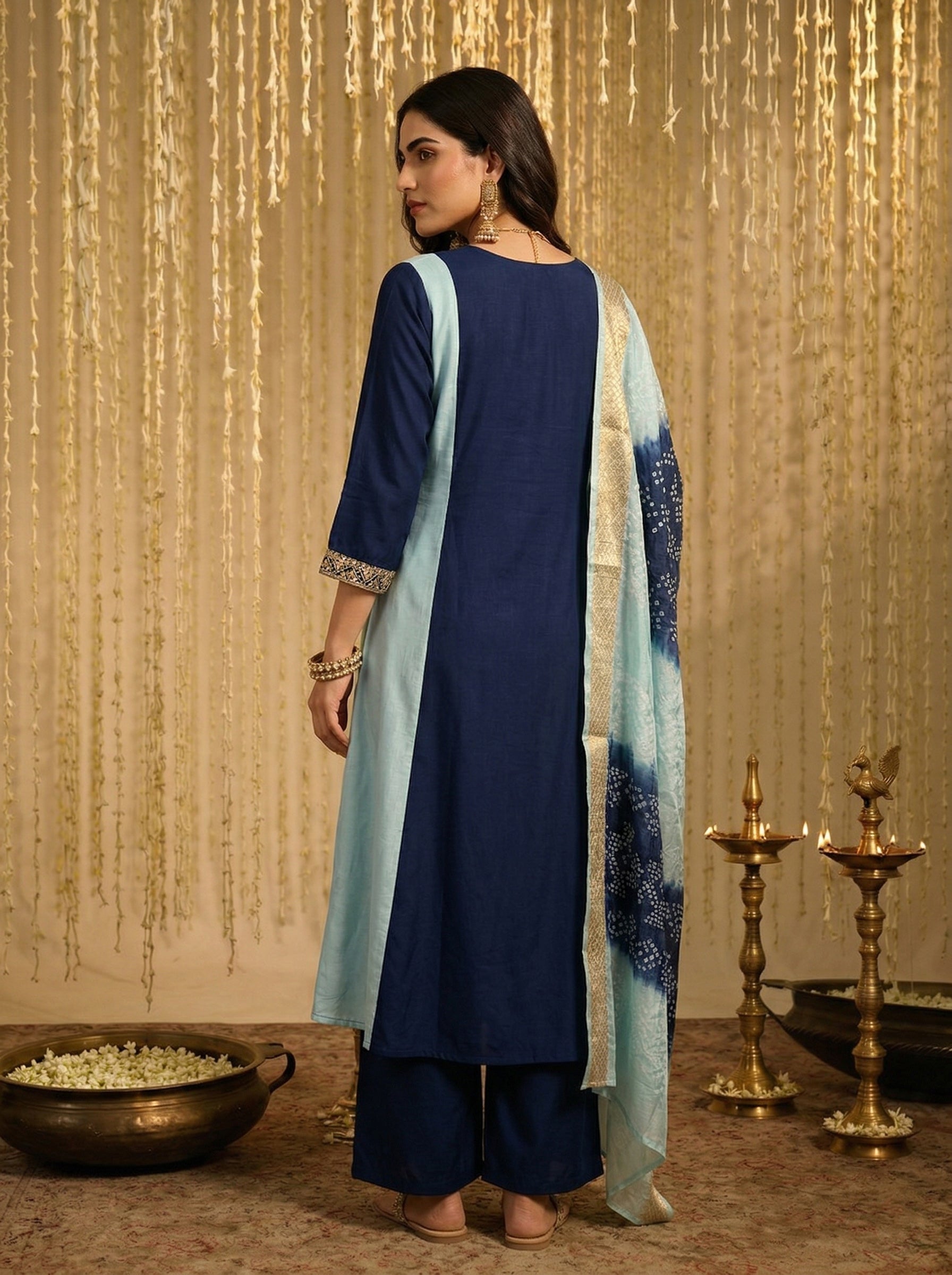 Ocean Twilight Chinnon Embroidered A-Line Kurta Set