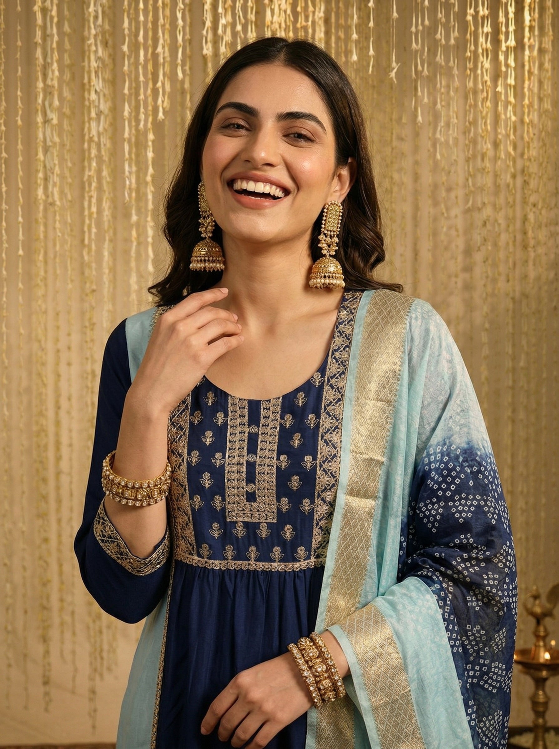Ocean Twilight Chinnon Embroidered A-Line Kurta Set