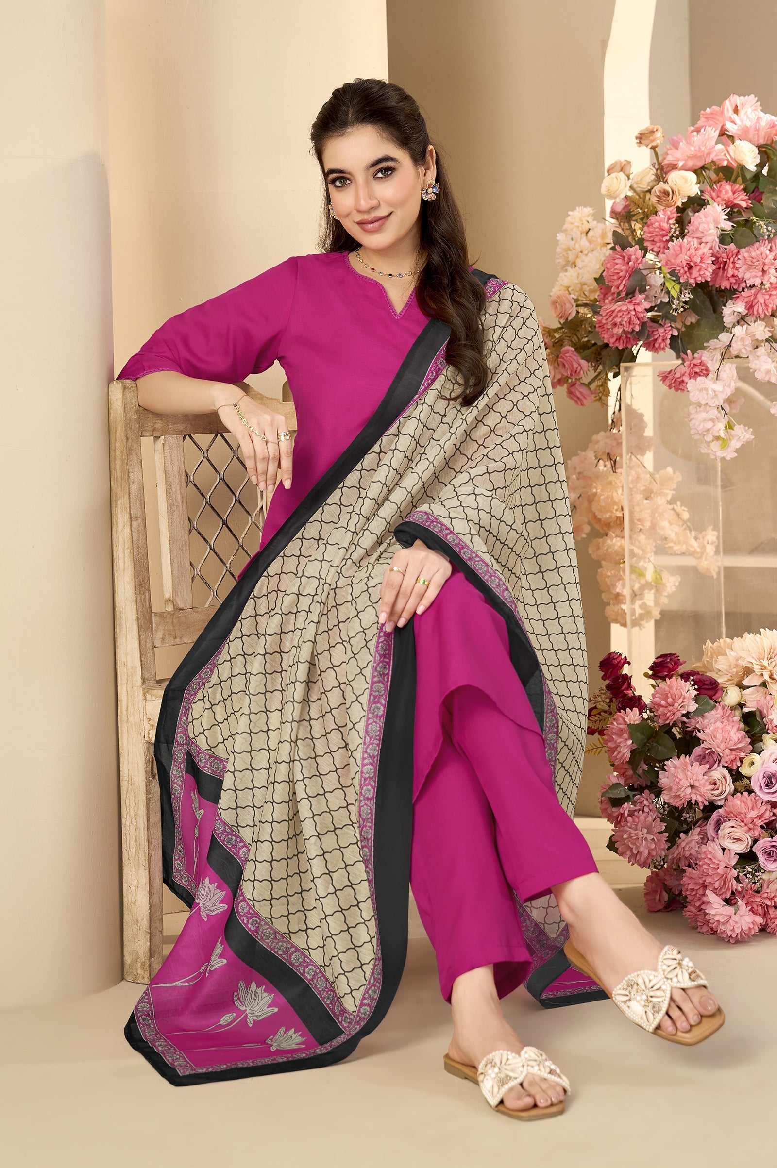Midnight Grace Cotton Blend Printed Kurta Set