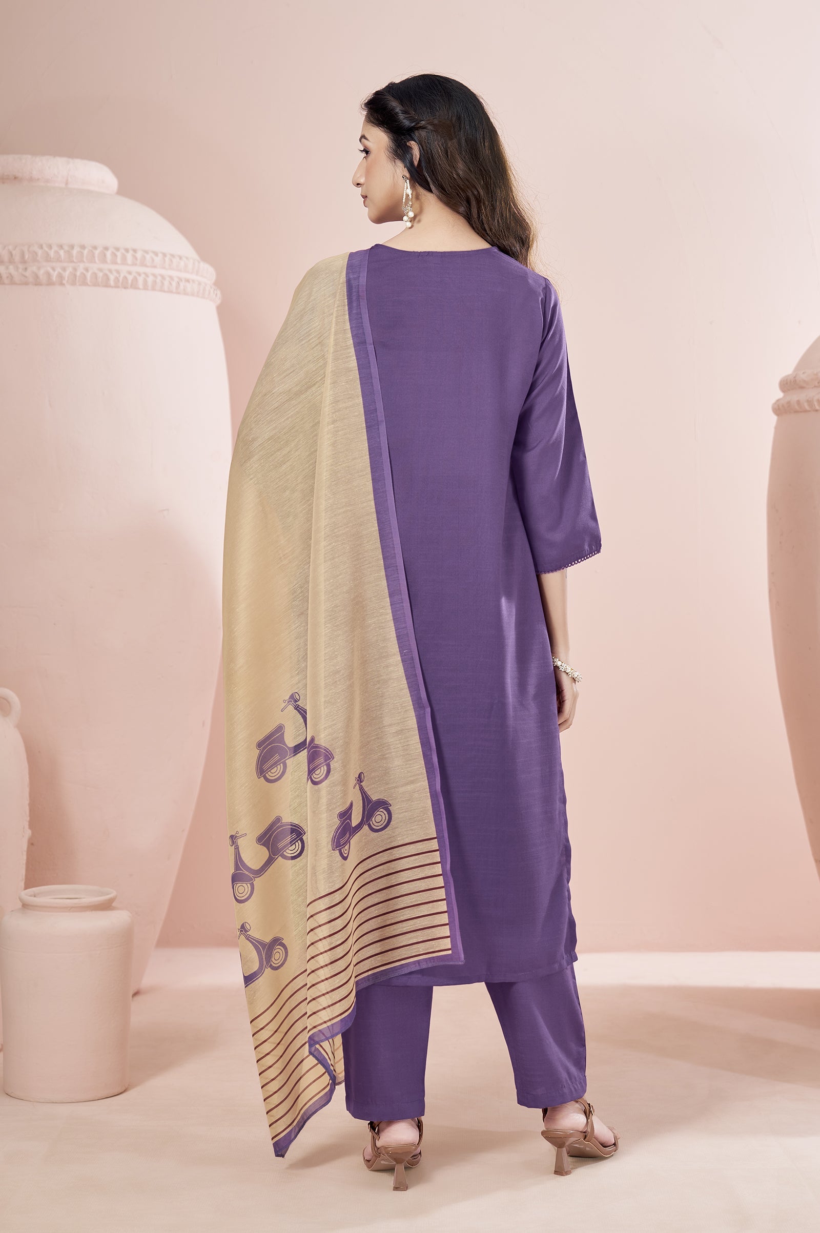 Royal Lavender Cotton Blend Printed Kurta Set
