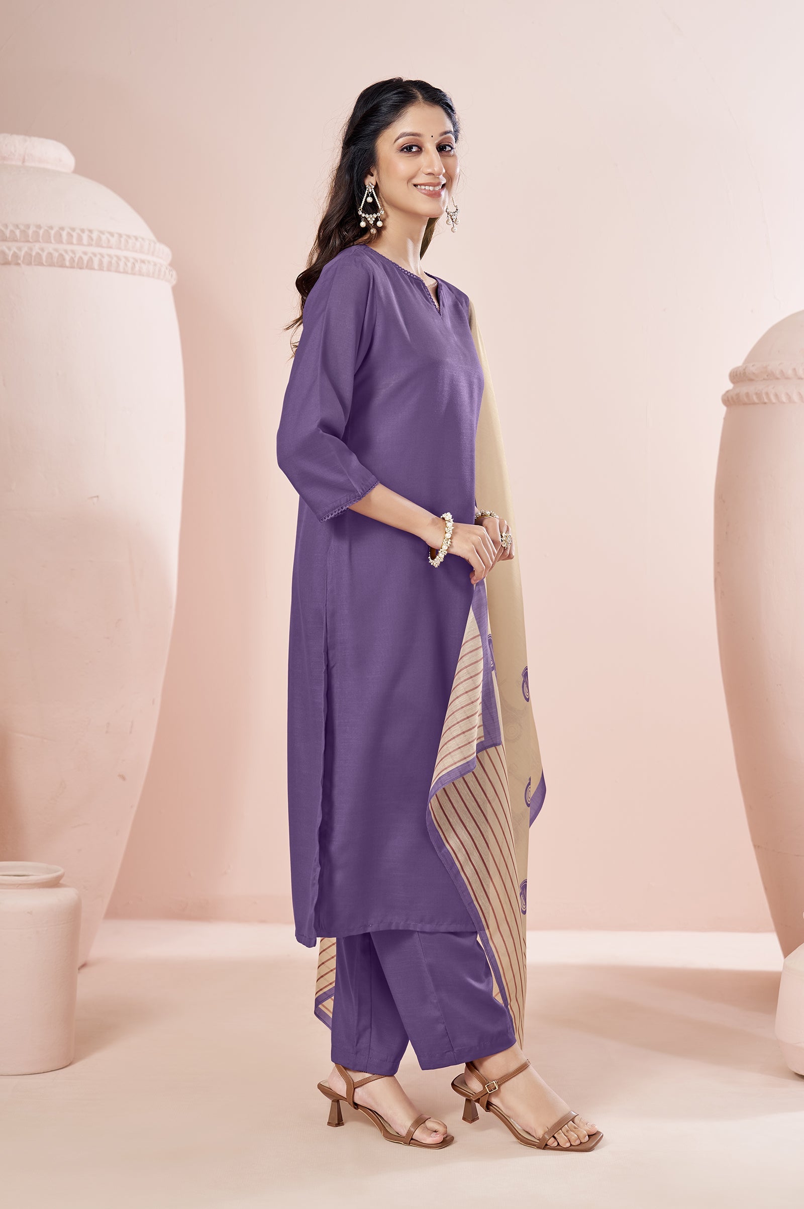 Royal Lavender Cotton Blend Printed Kurta Set