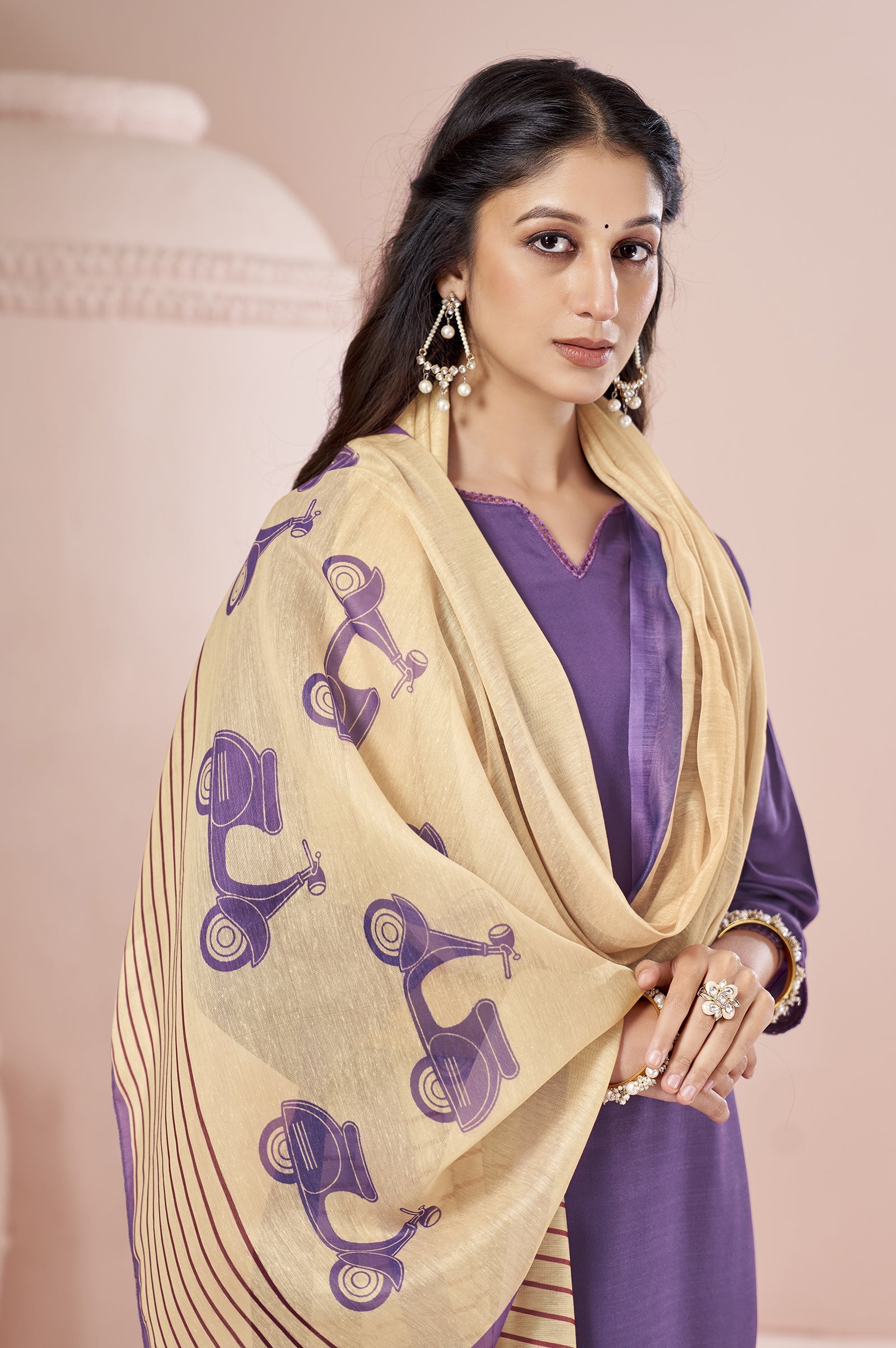 Royal Lavender Cotton Blend Printed Kurta Set
