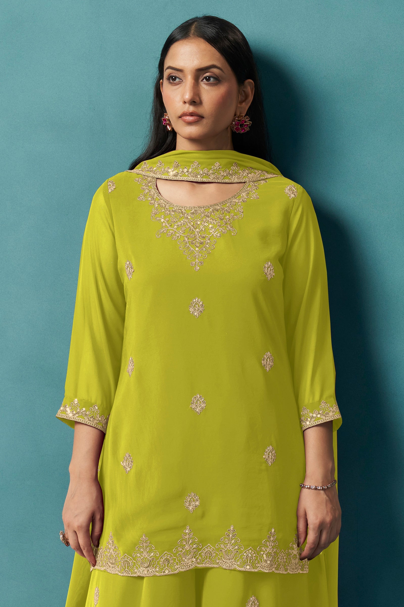 Emerald Grace Georgette Embroidered Sharara Set