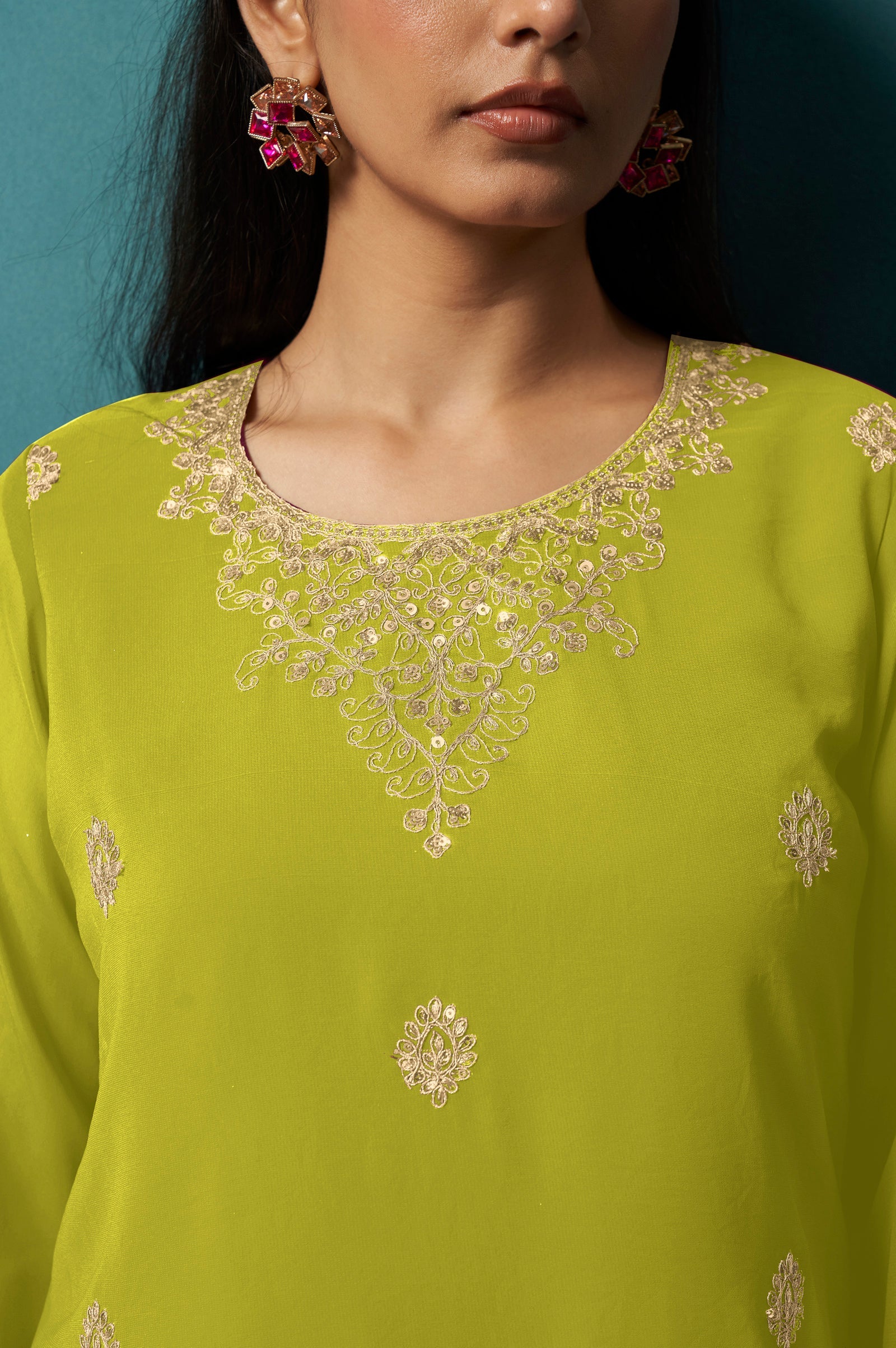 Emerald Grace Georgette Embroidered Sharara Set
