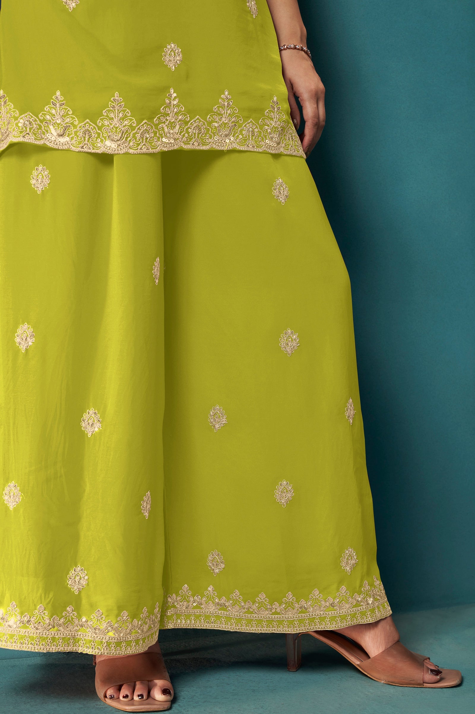 Emerald Grace Georgette Embroidered Sharara Set