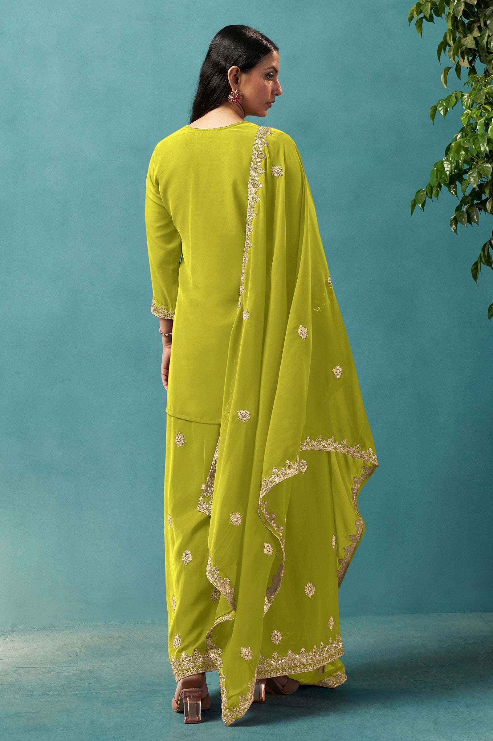 Emerald Grace Georgette Embroidered Sharara Set
