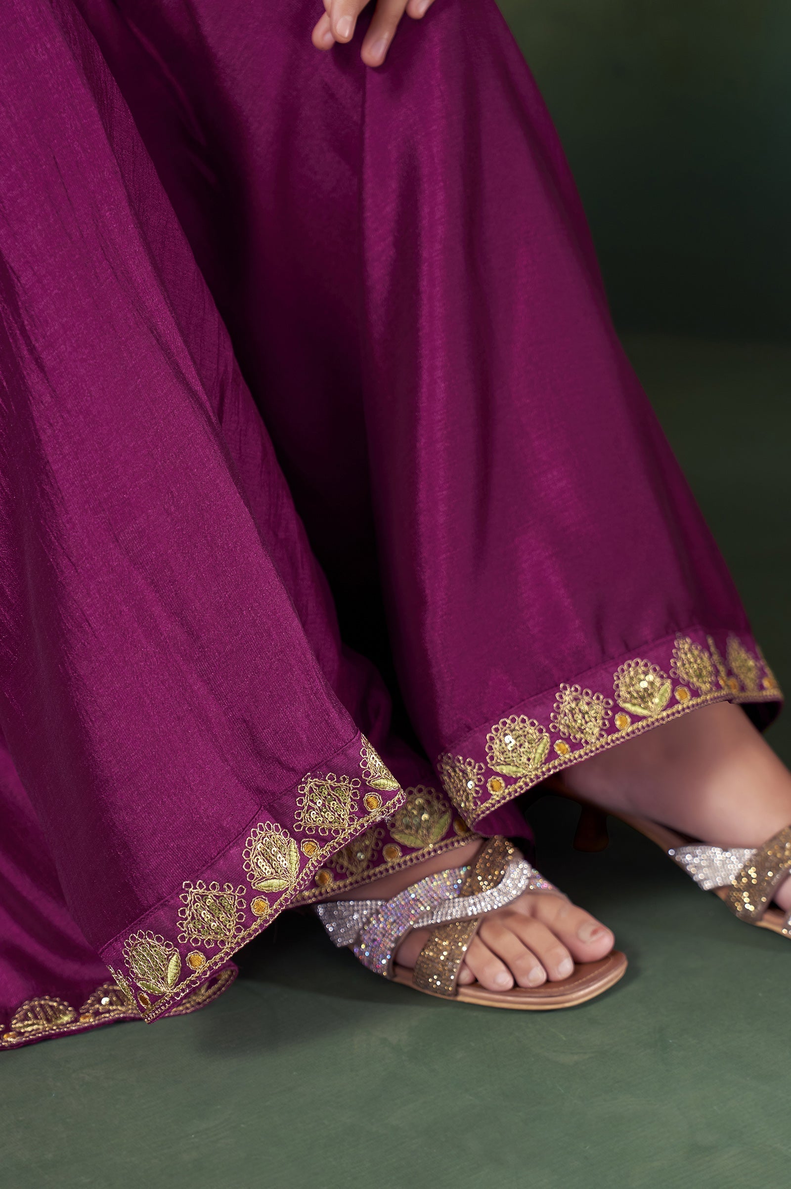 Wine Royale Vichitra Silk Embroidered Sharara Set