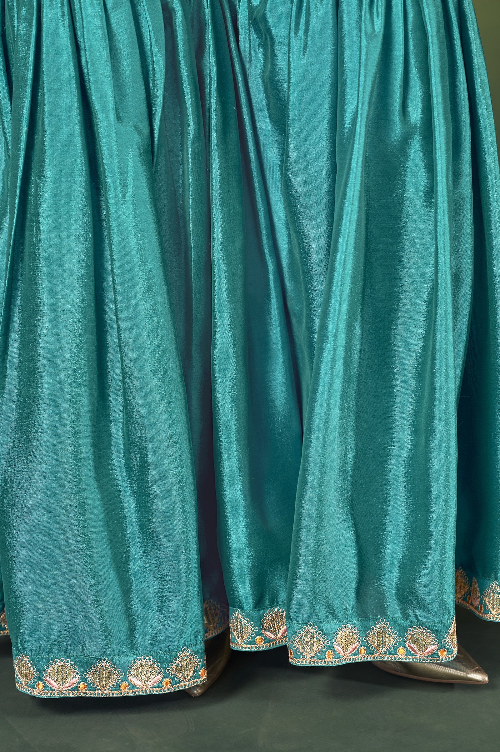 Teal Royale Vichitra Silk Embroidered Sharara Set