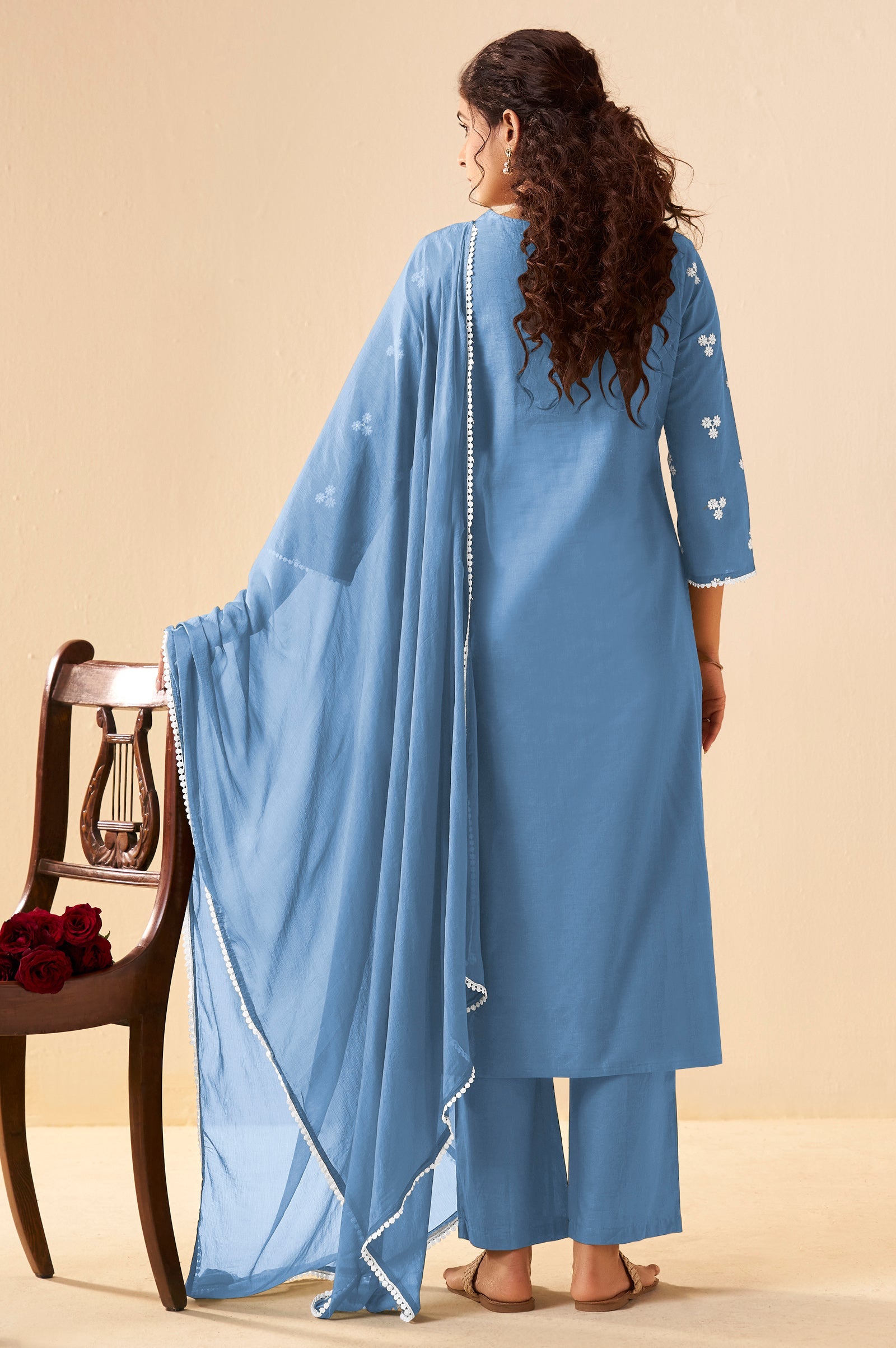 Sky Mist Schiffli Embroidered Cotton Kurta Set