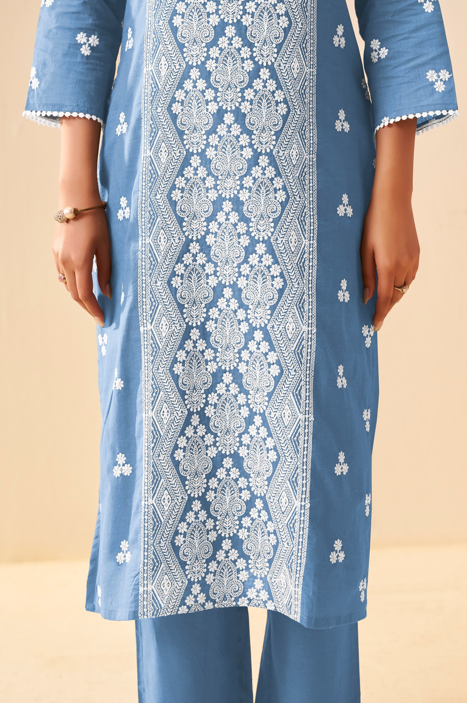 Sky Mist Schiffli Embroidered Cotton Kurta Set