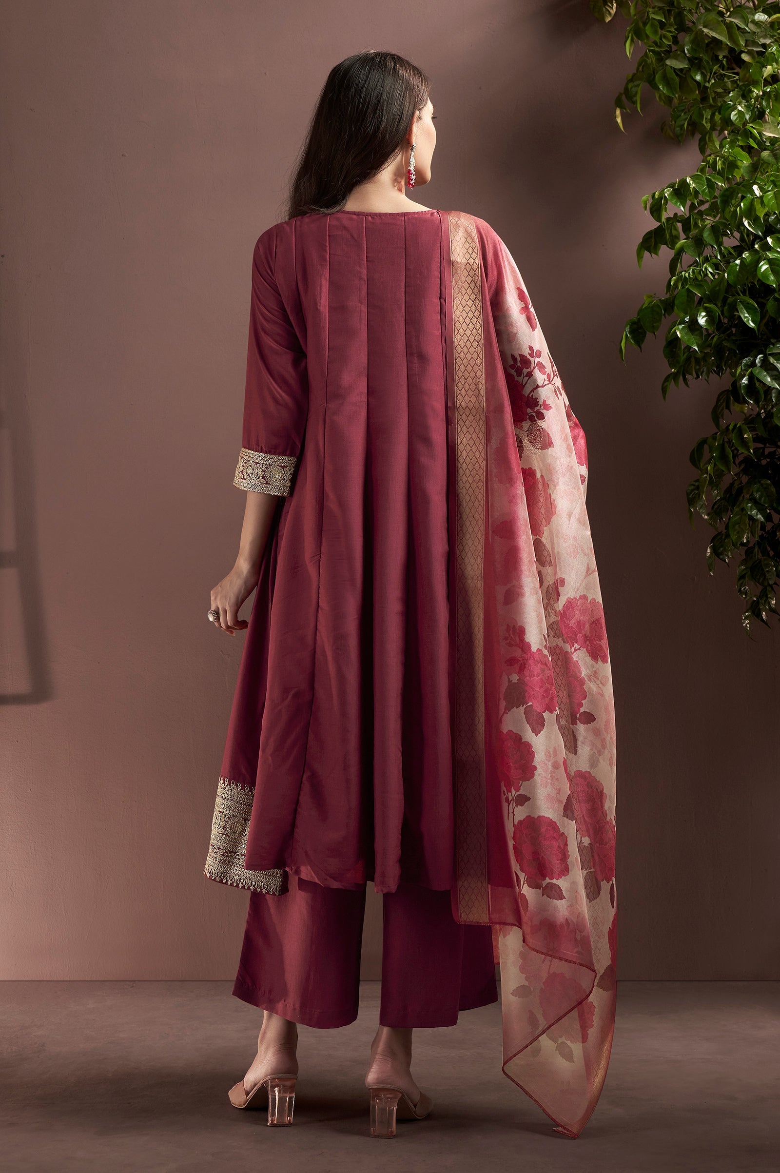 Wine Royale Chinnon Embroidered Anarkali Set