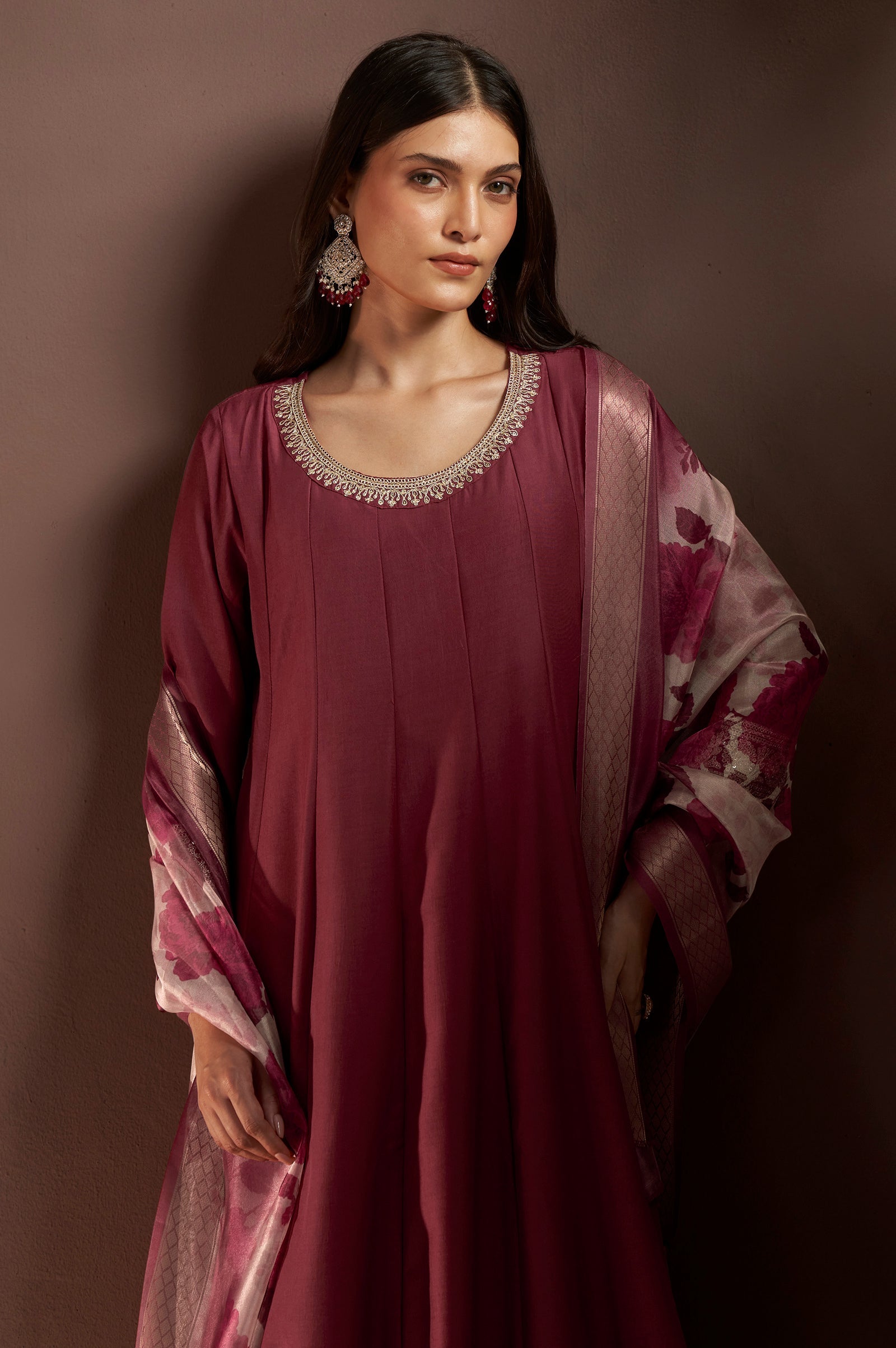 Wine Royale Chinnon Embroidered Anarkali Set