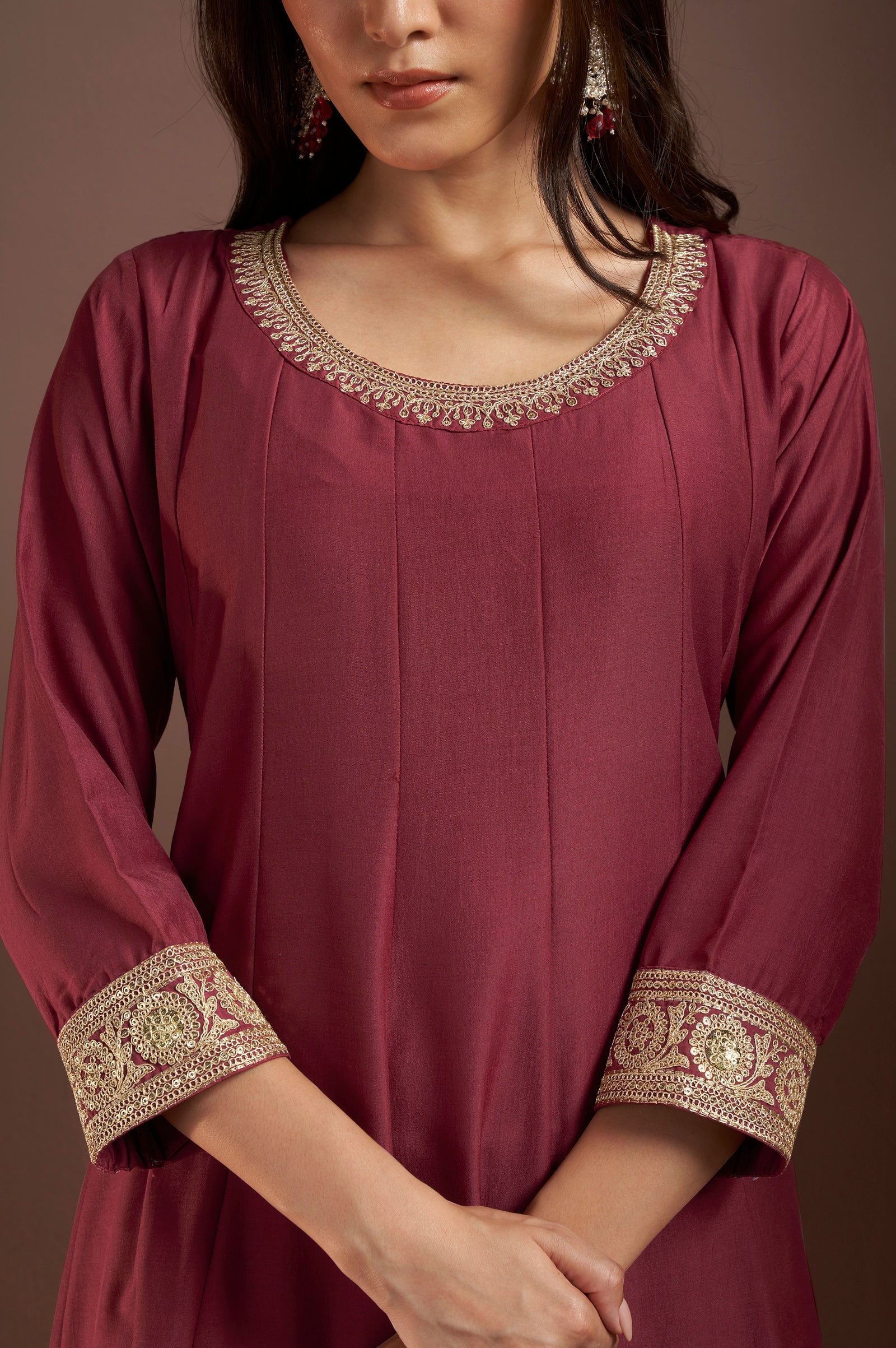 Wine Royale Chinnon Embroidered Anarkali Set
