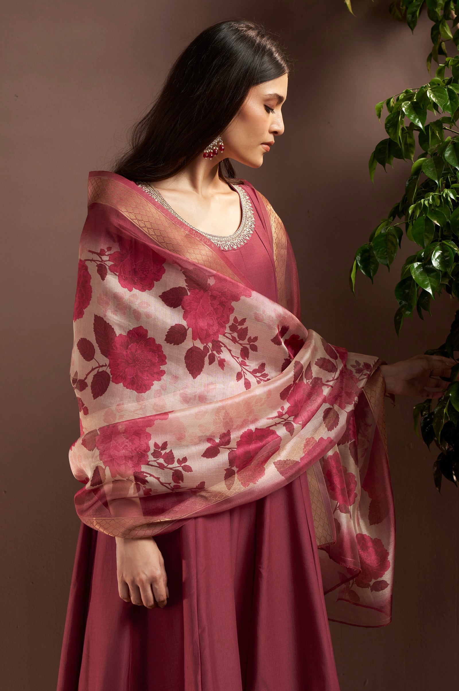 Wine Royale Chinnon Embroidered Anarkali Set