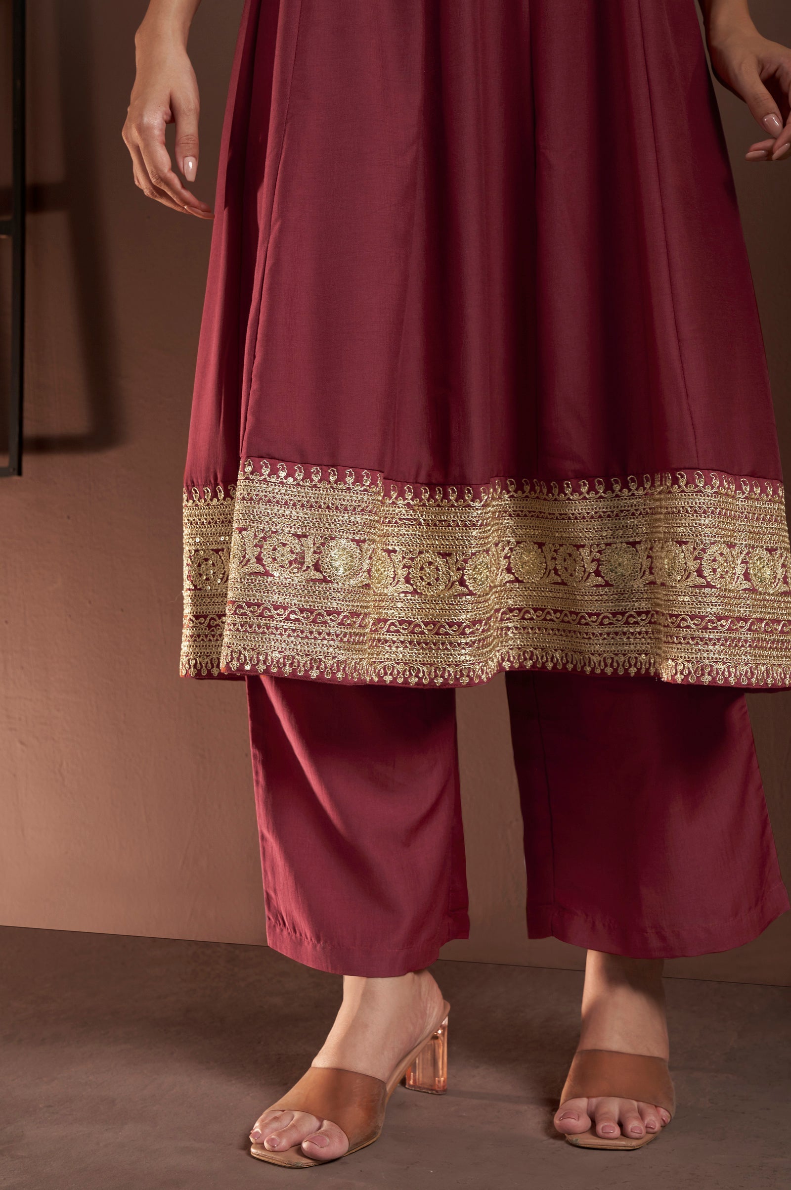 Wine Royale Chinnon Embroidered Anarkali Set