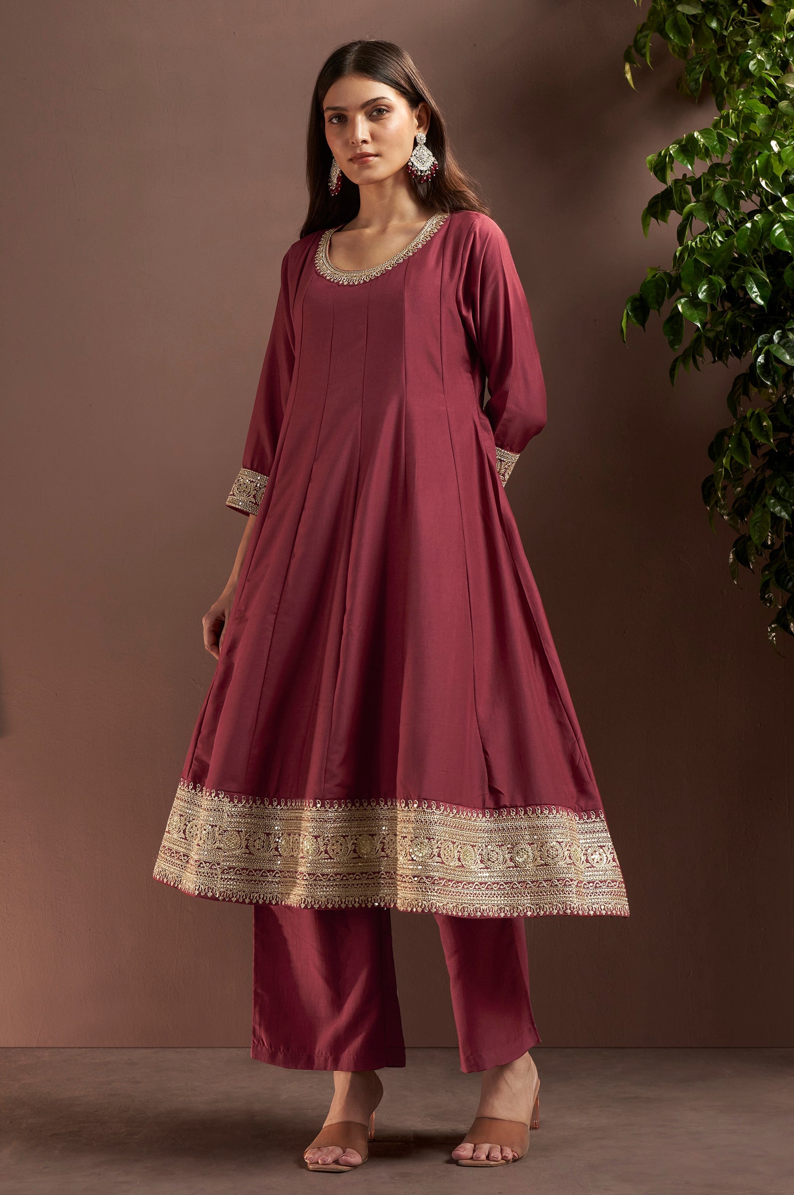 Wine Royale Chinnon Embroidered Anarkali Set