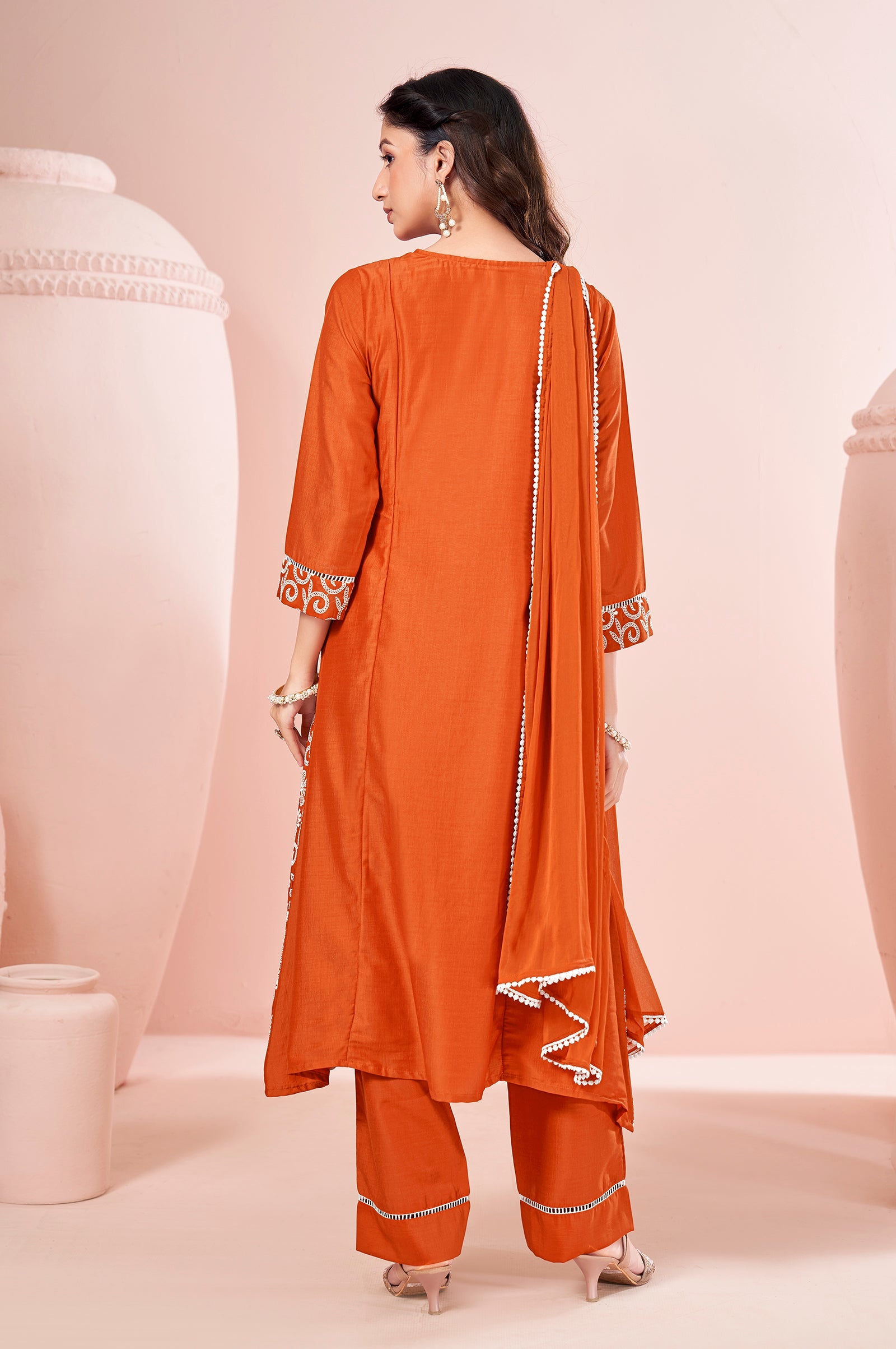 Sunset Glow Schiffli Embroidered Chinnon Kurta Set