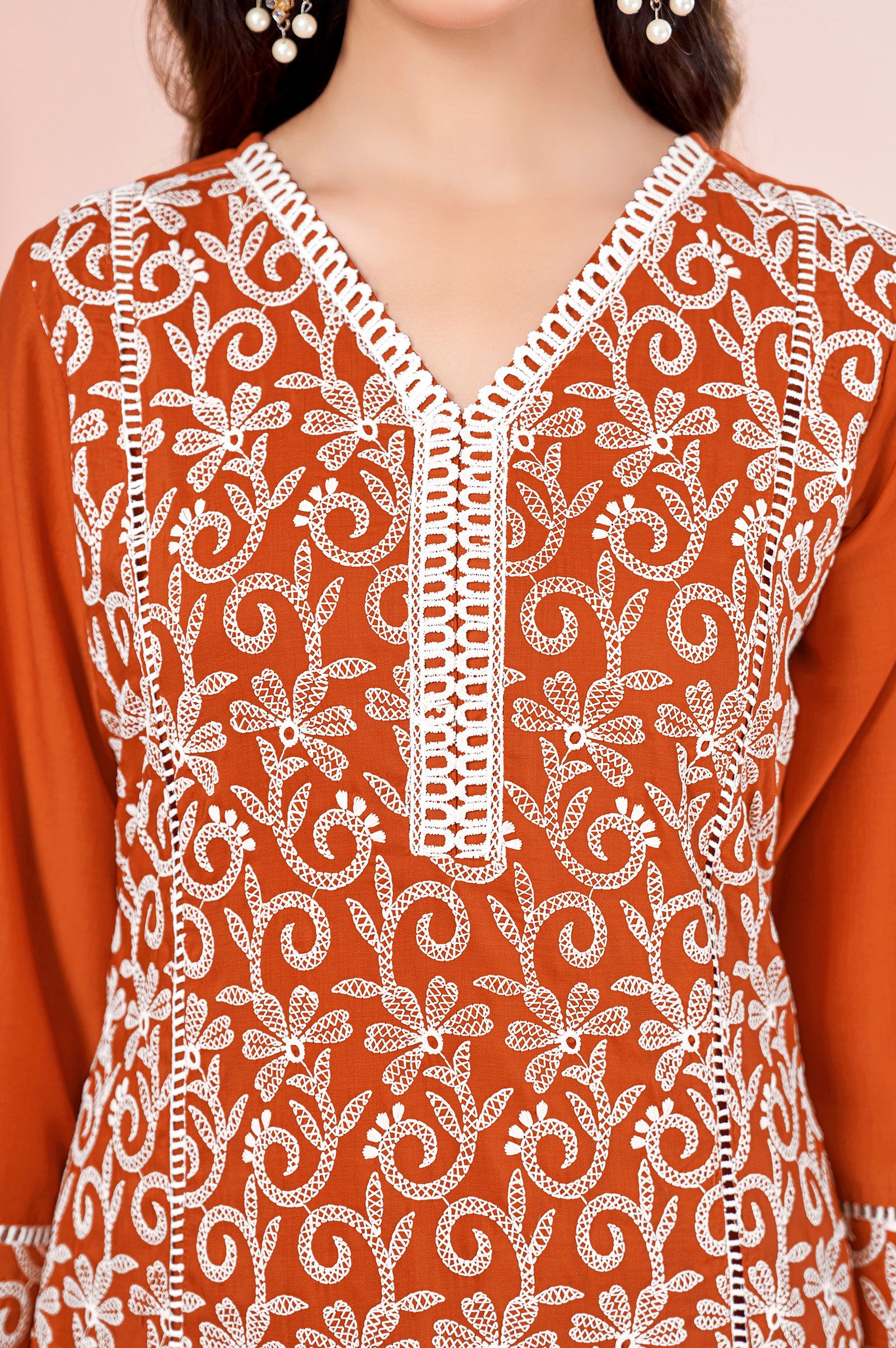 Sunset Glow Schiffli Embroidered Chinnon Kurta Set