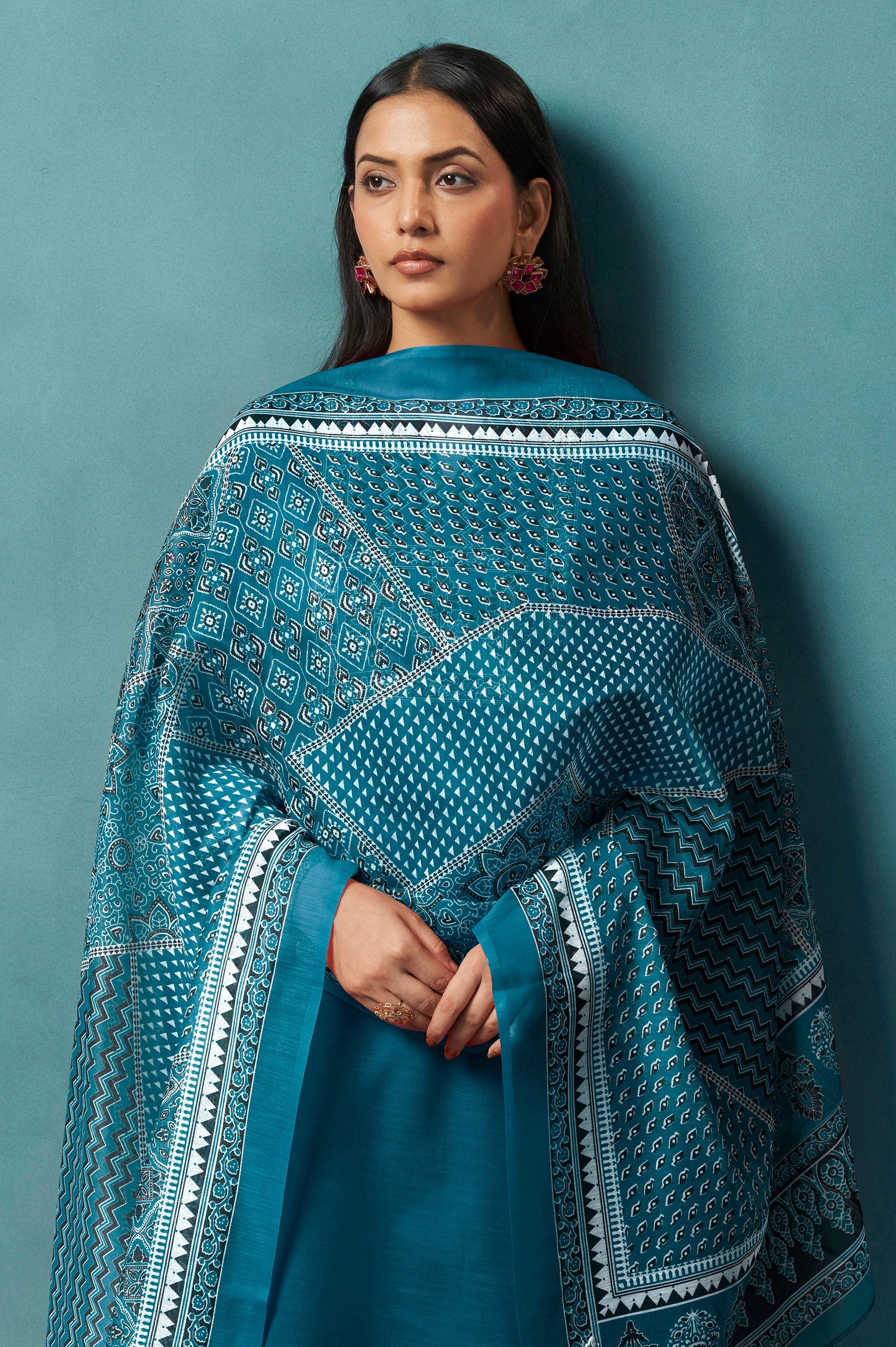 Azure Bloom Cotton Blend Printed Kurta Set