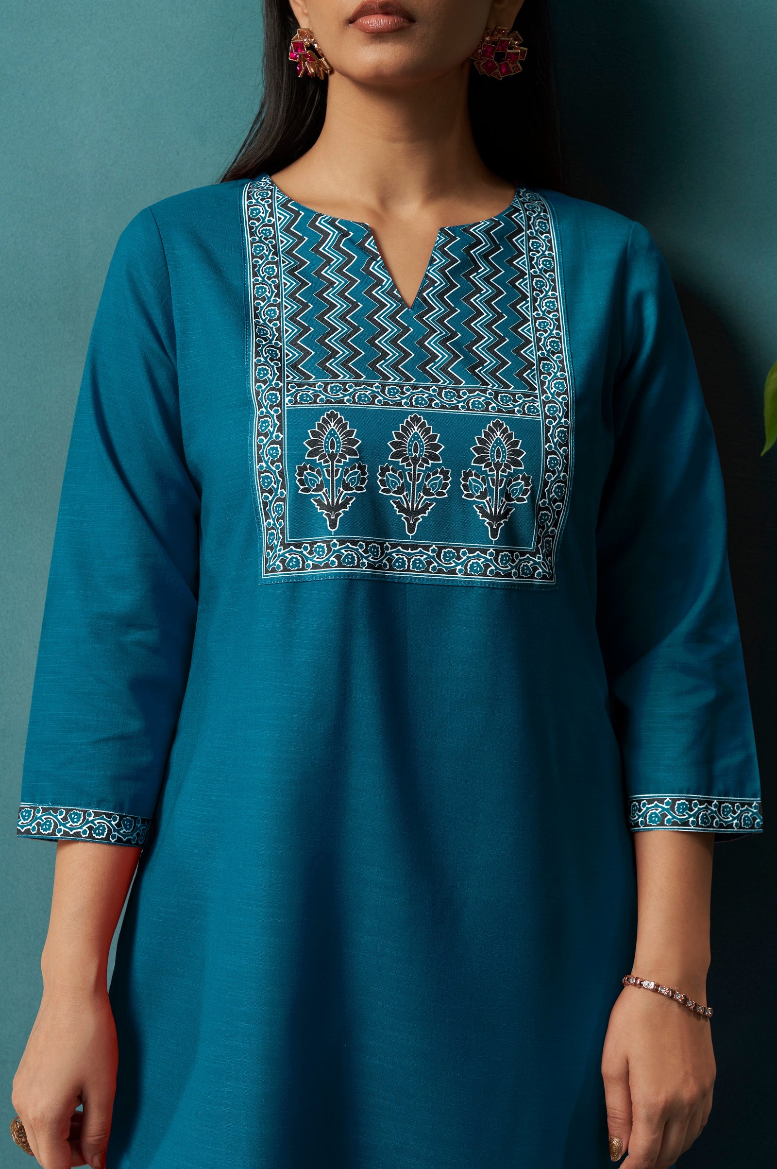 Azure Bloom Cotton Blend Printed Kurta Set
