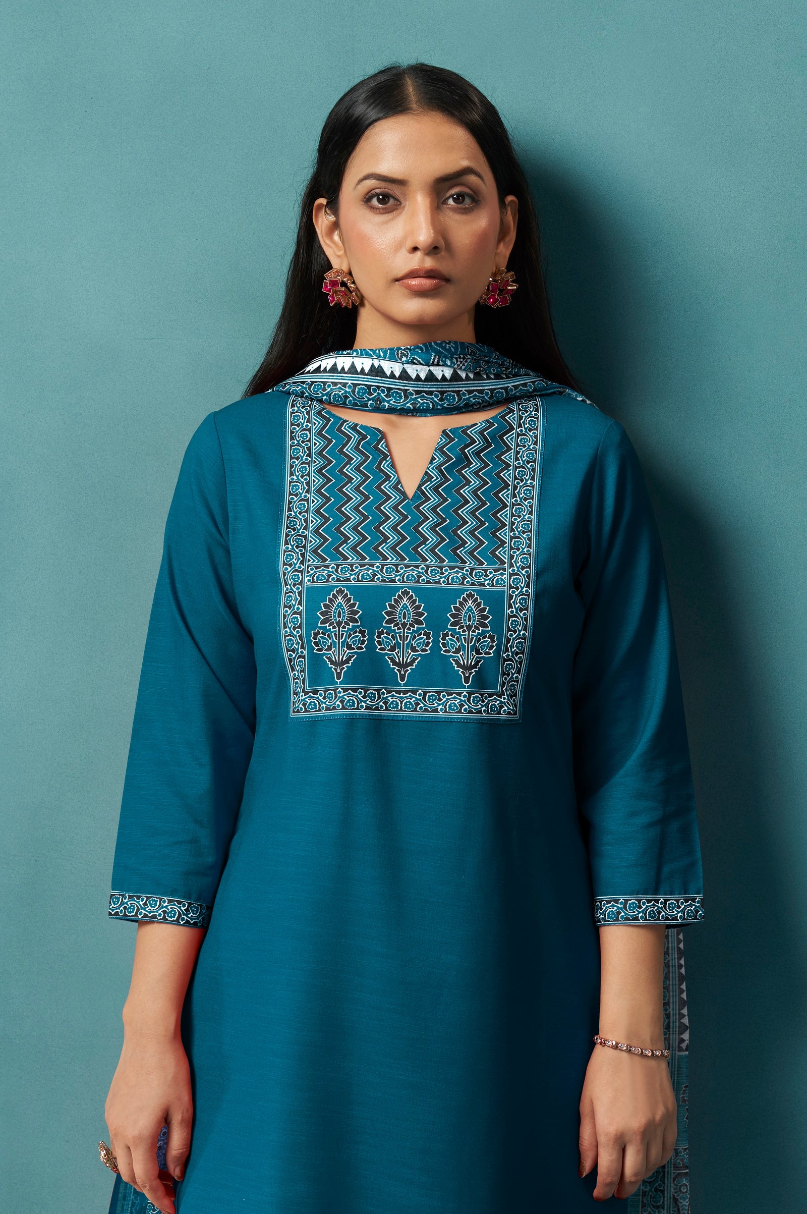 Azure Bloom Cotton Blend Printed Kurta Set