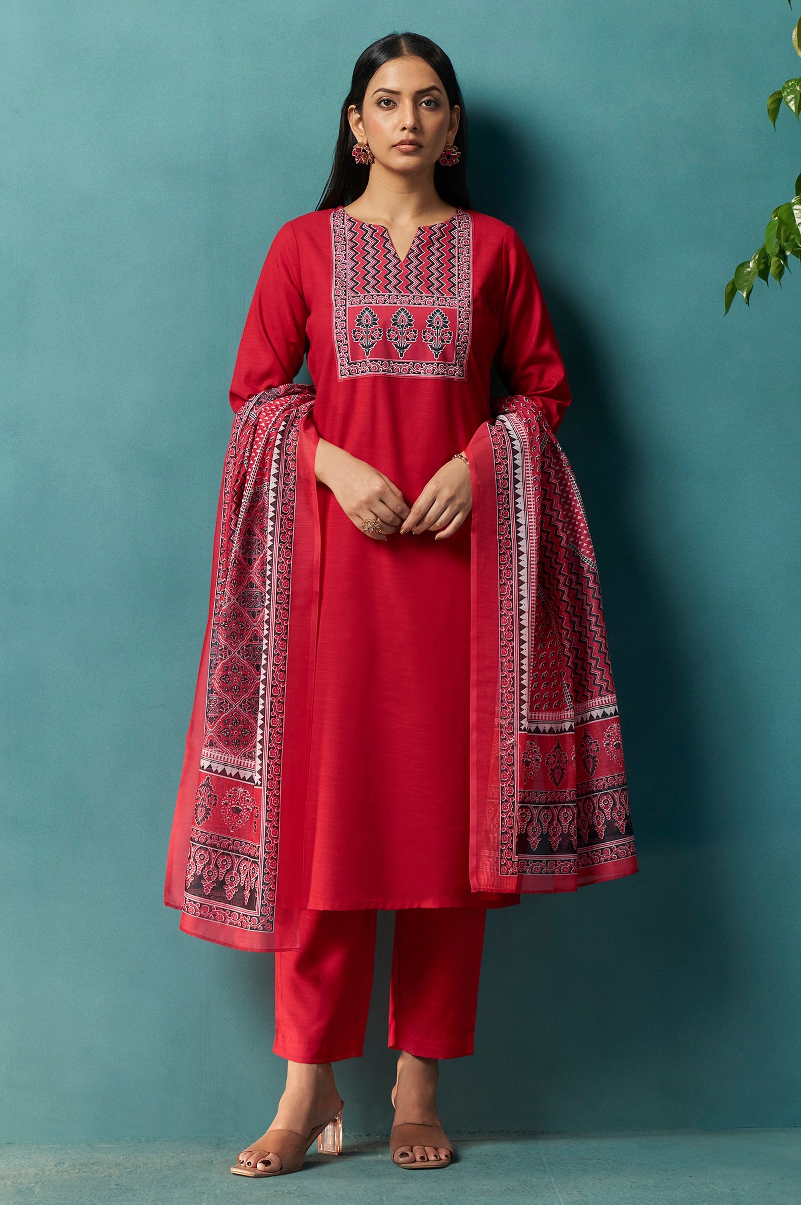Ruby Bloom Cotton Blend Printed Kurta Set
