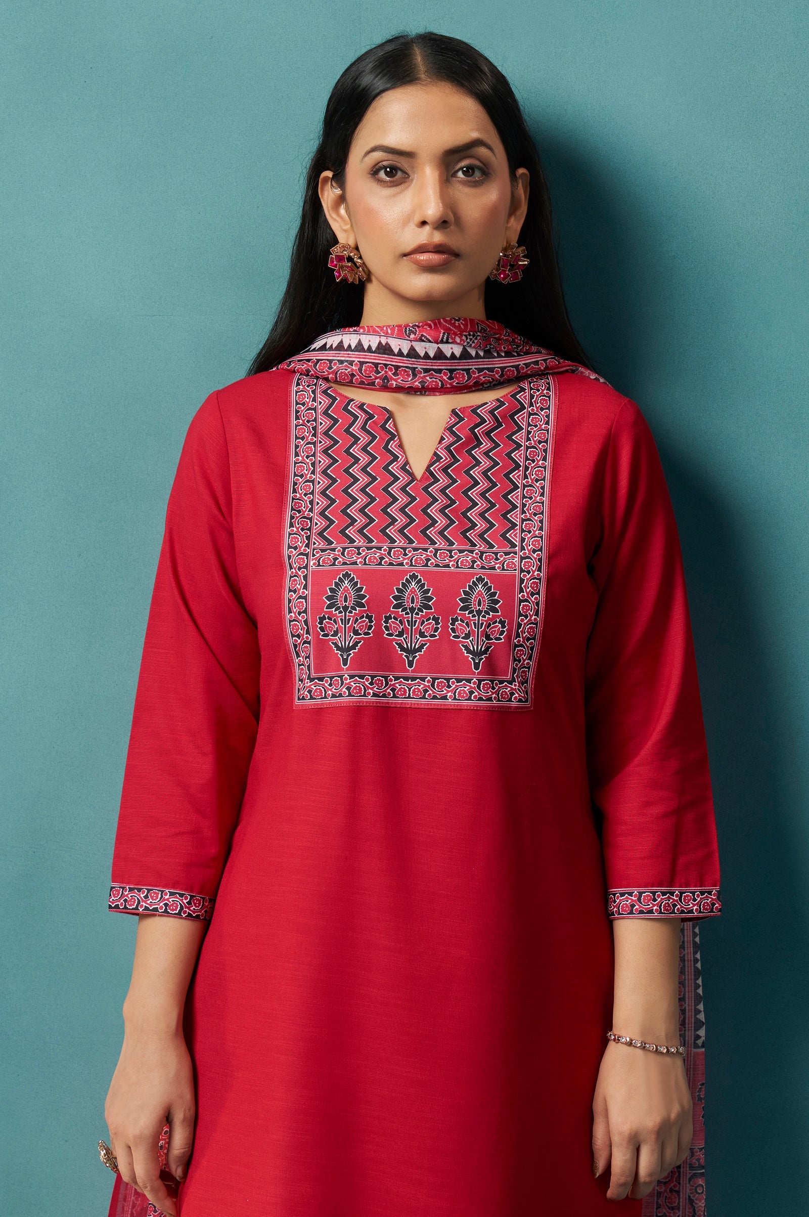 Ruby Bloom Cotton Blend Printed Kurta Set