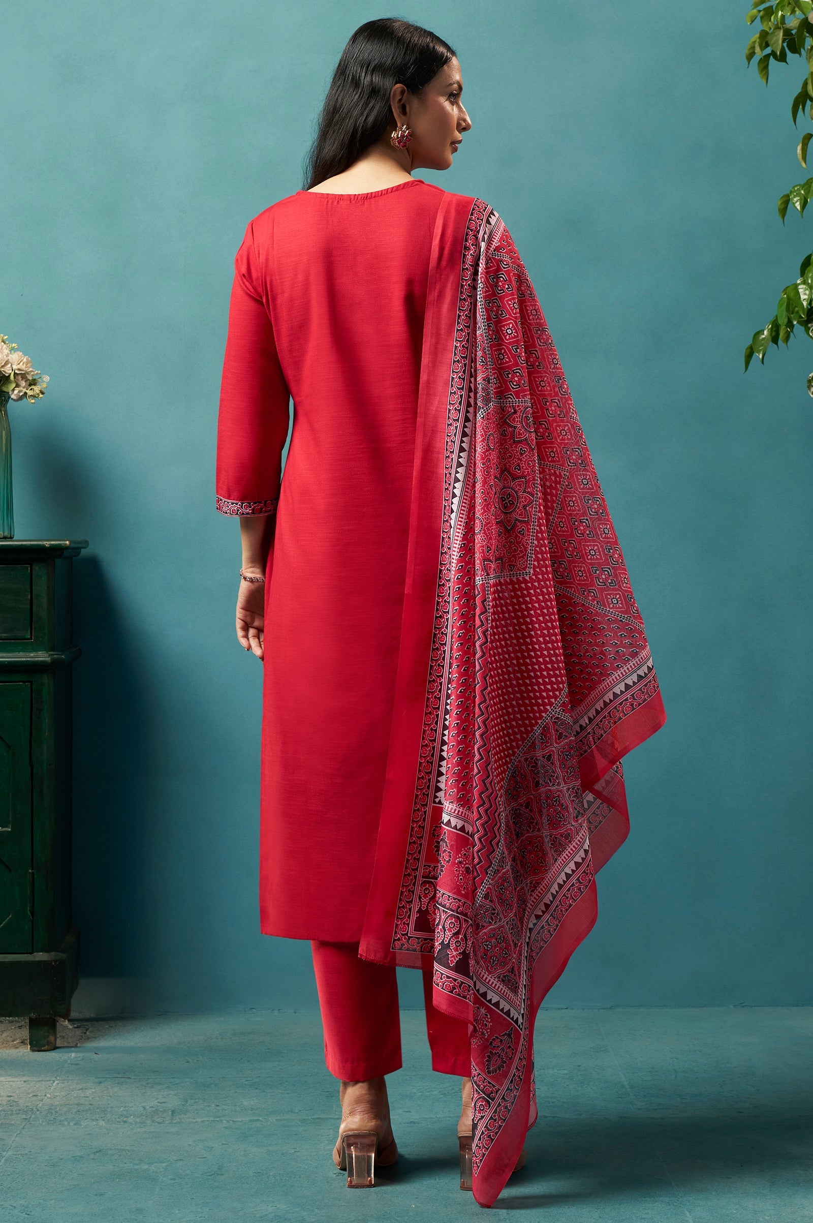 Ruby Bloom Cotton Blend Printed Kurta Set
