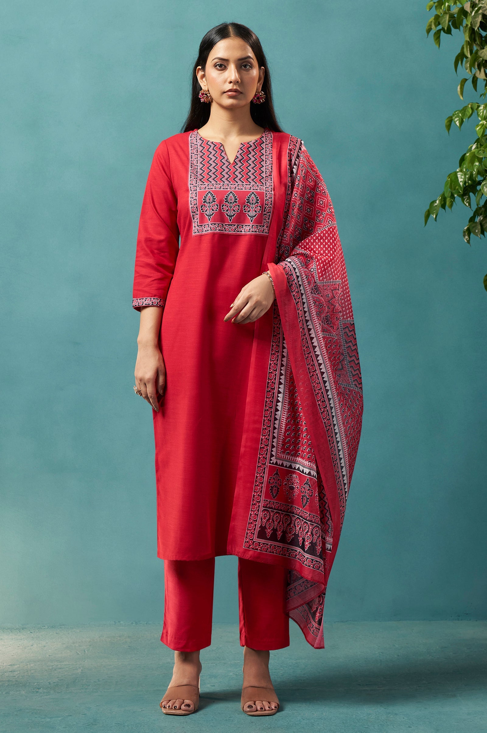 Ruby Bloom Cotton Blend Printed Kurta Set