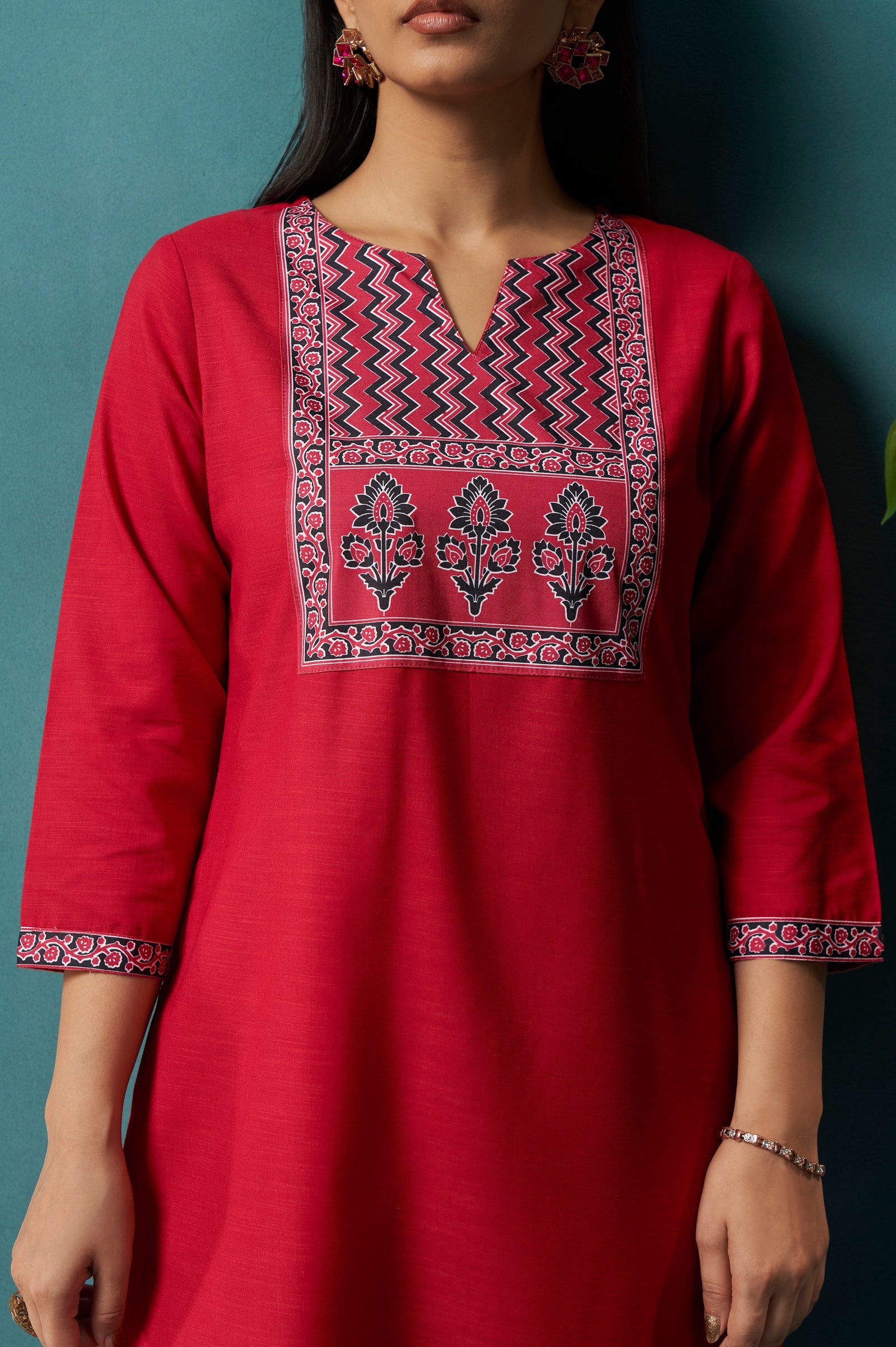 Ruby Bloom Cotton Blend Printed Kurta Set