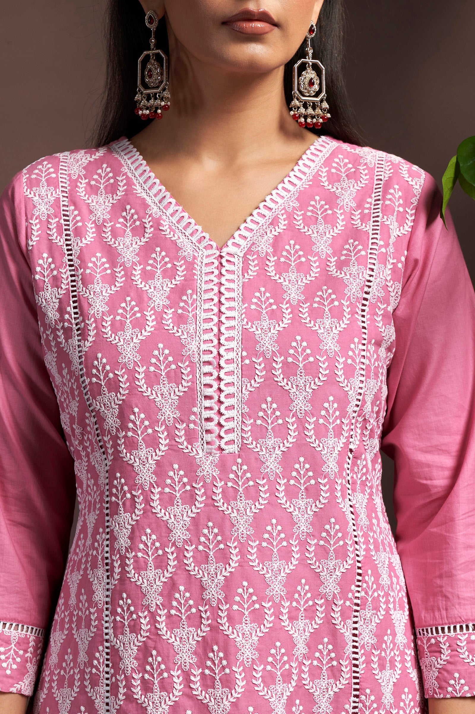 Blush Bloom Schiffli Embroidered Cotton A-Line Kurta Set