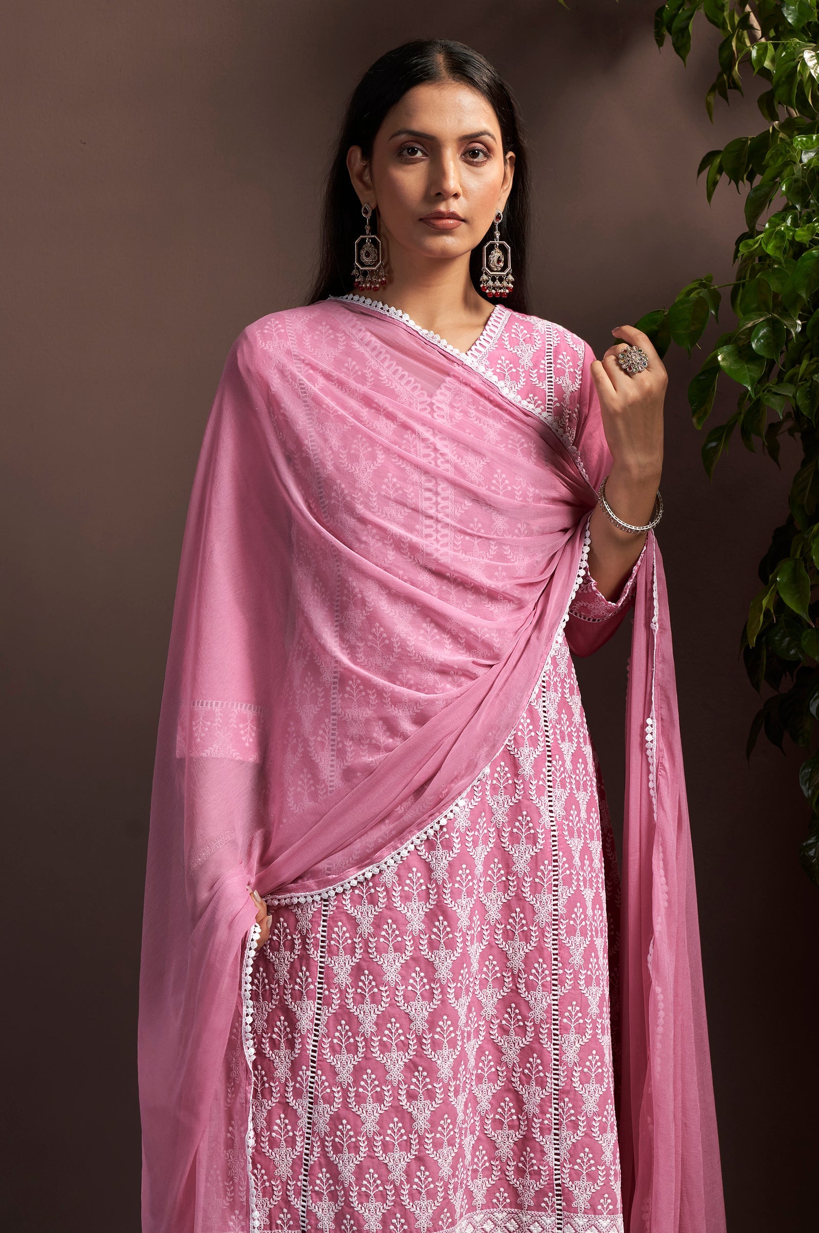 Blush Bloom Schiffli Embroidered Cotton A-Line Kurta Set