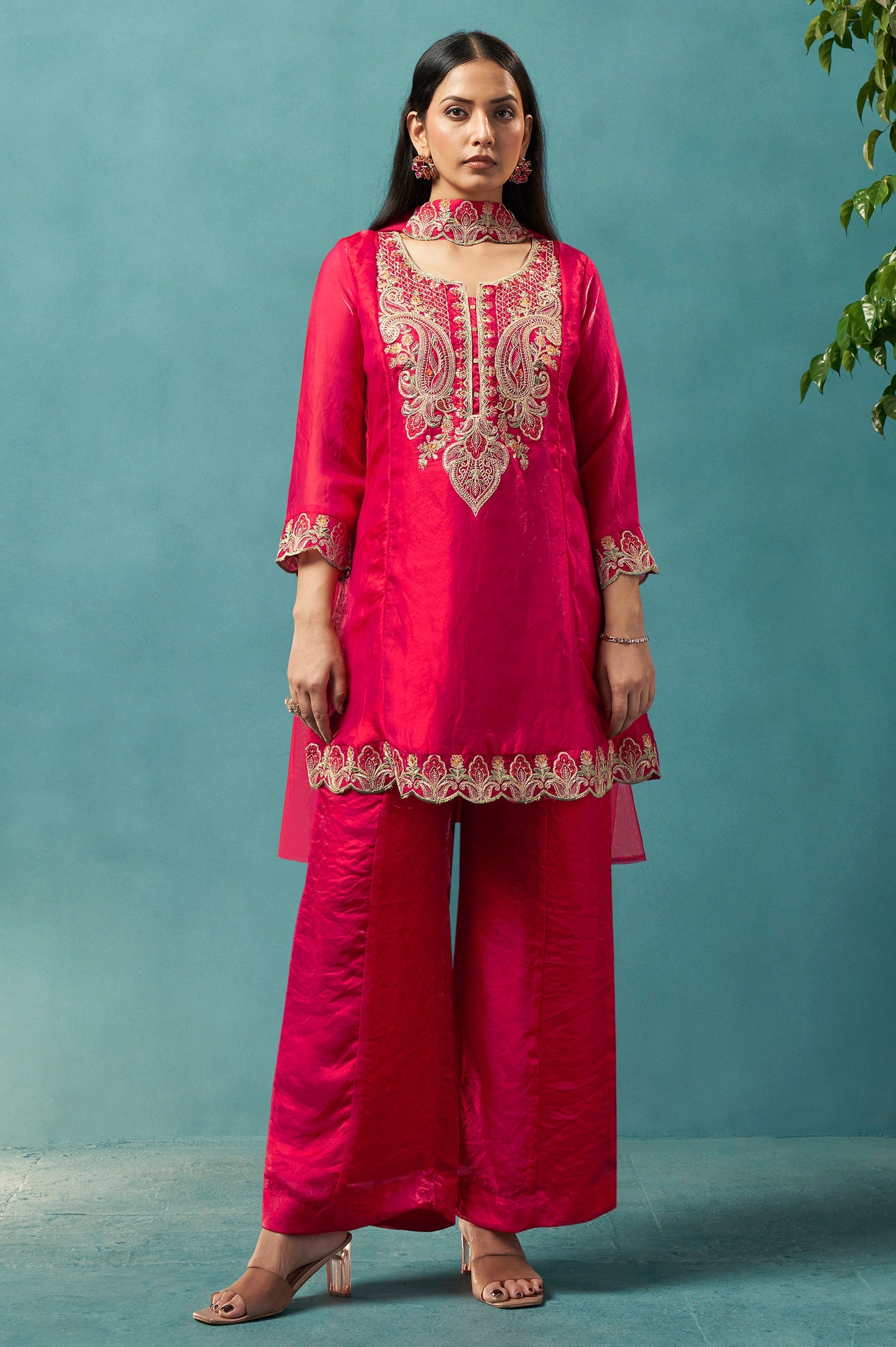 Teal Royale Silk Blend Embroidered Sharara Set