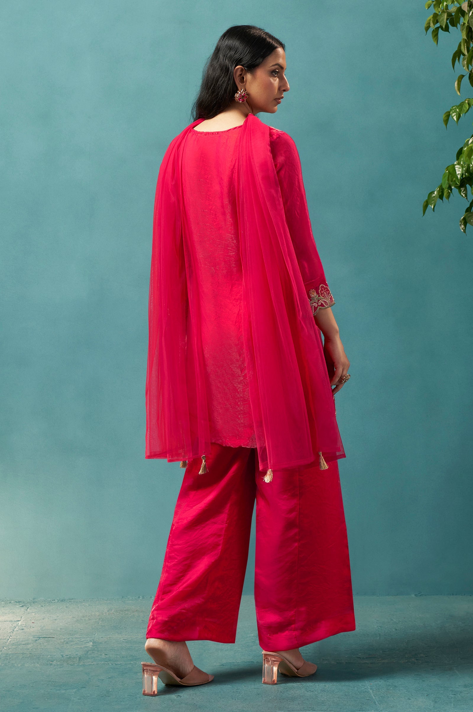 Teal Royale Silk Blend Embroidered Sharara Set