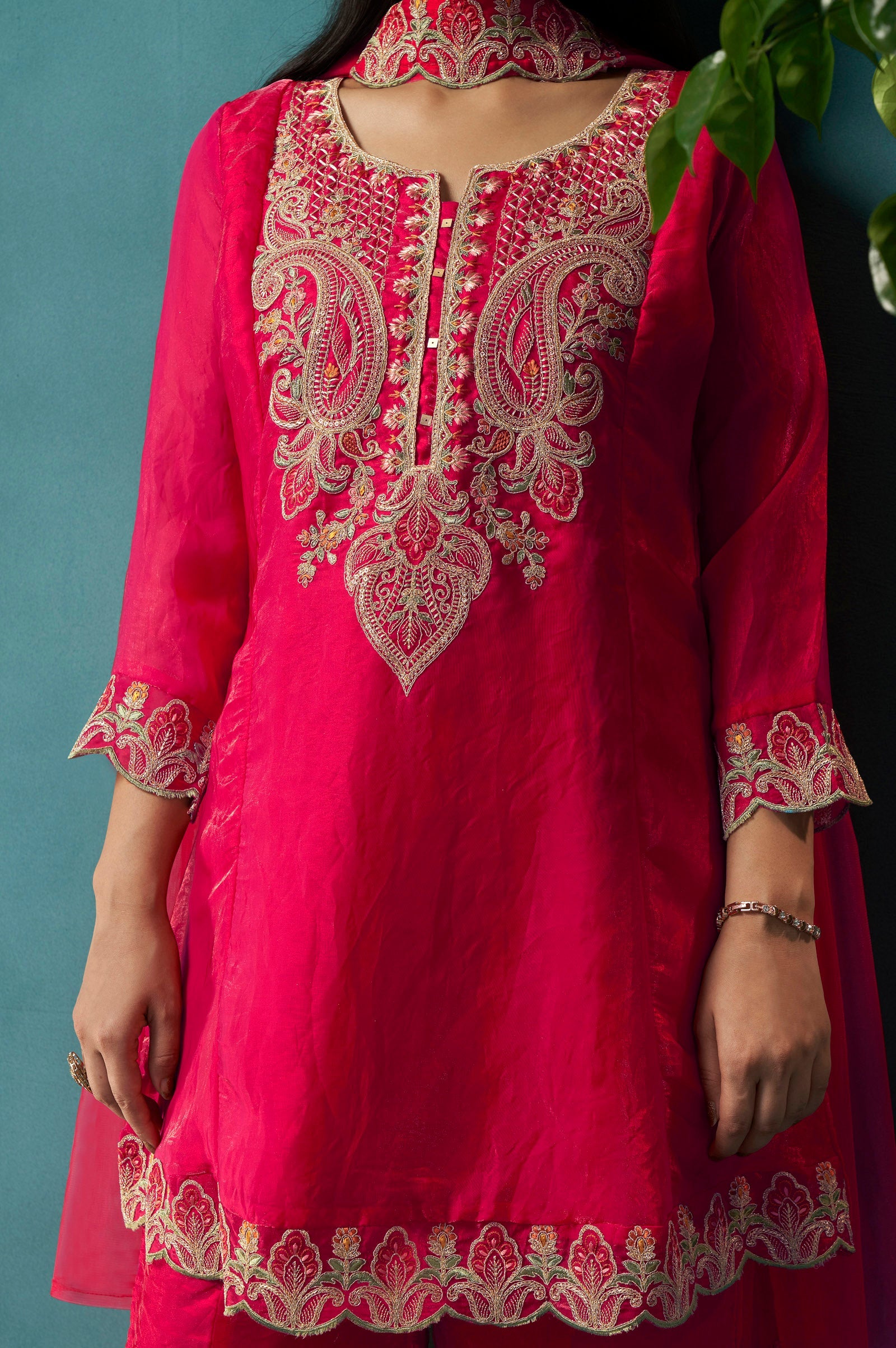 Teal Royale Silk Blend Embroidered Sharara Set