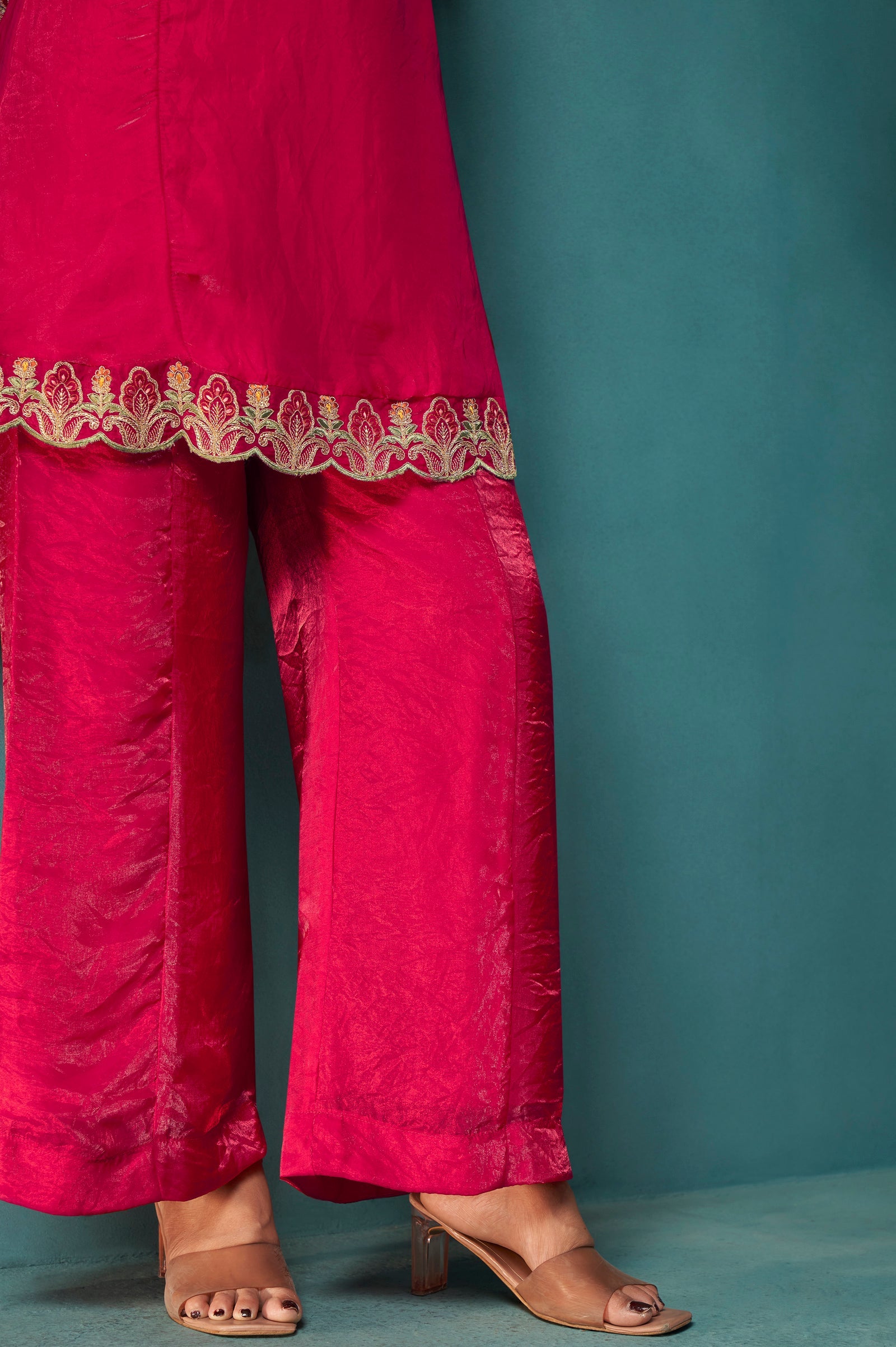 Teal Royale Silk Blend Embroidered Sharara Set