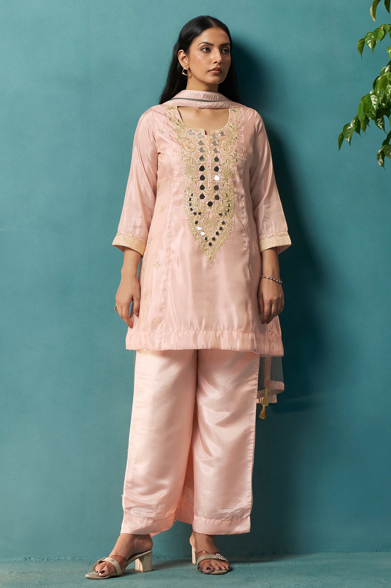 Blush Royale Silk Blend Mirror Work Sharara Set
