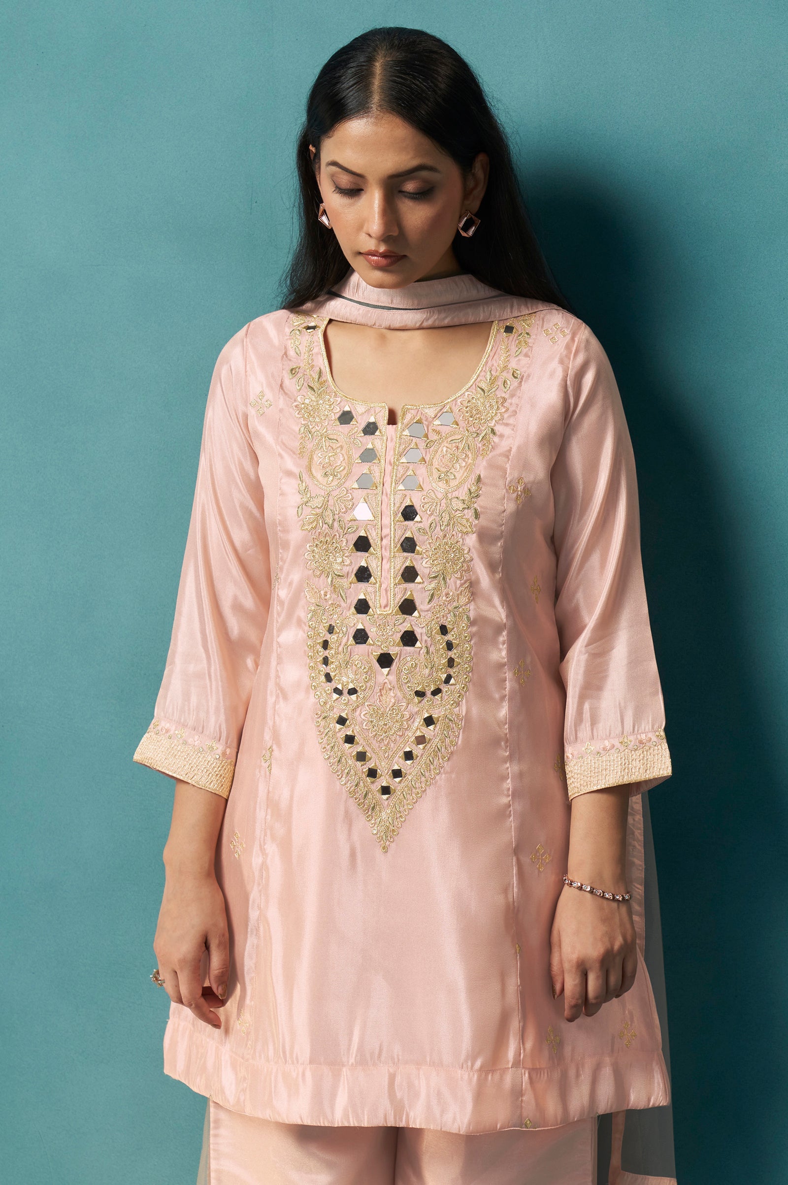 Blush Royale Silk Blend Mirror Work Sharara Set