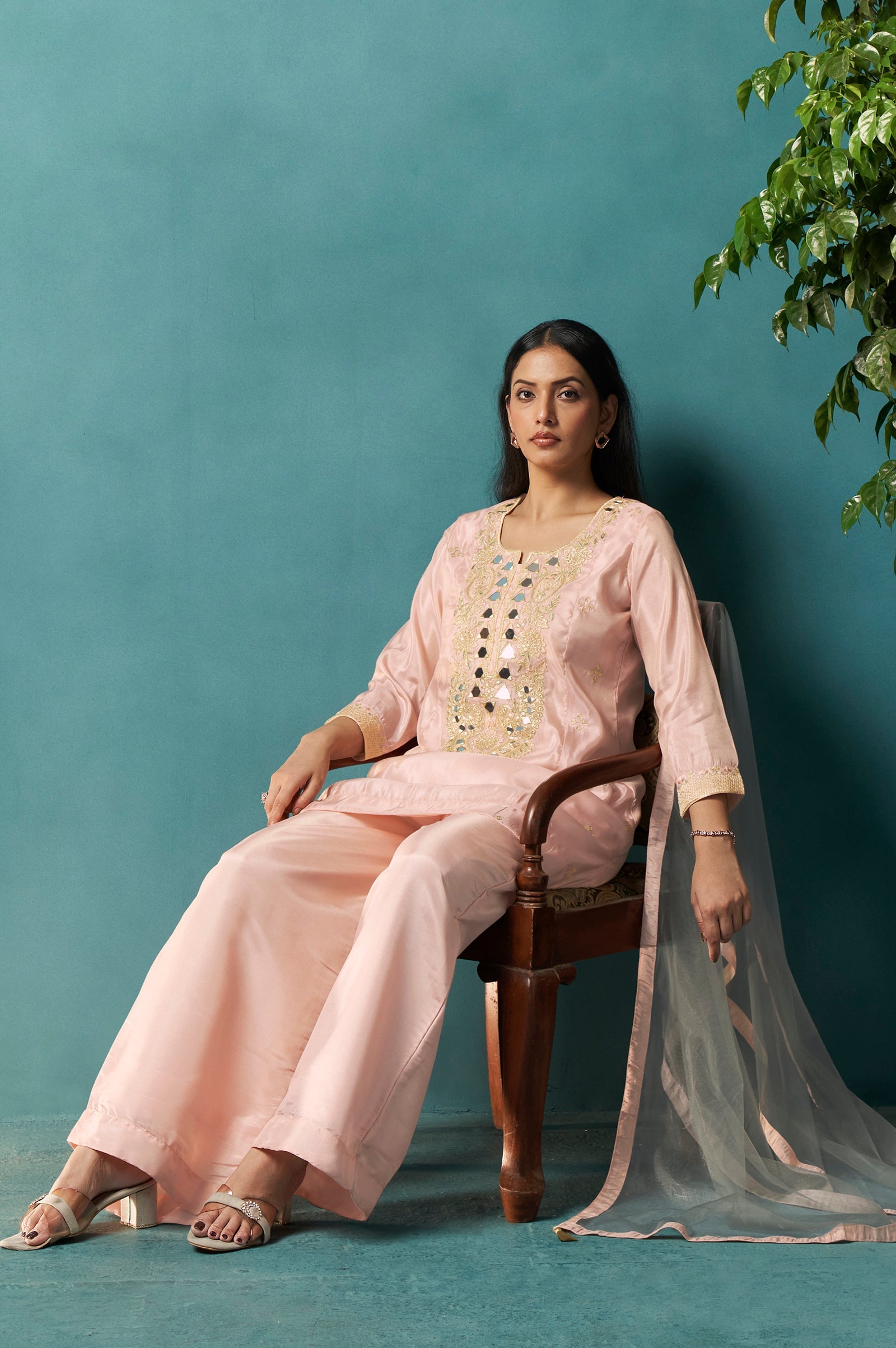 Blush Royale Silk Blend Mirror Work Sharara Set