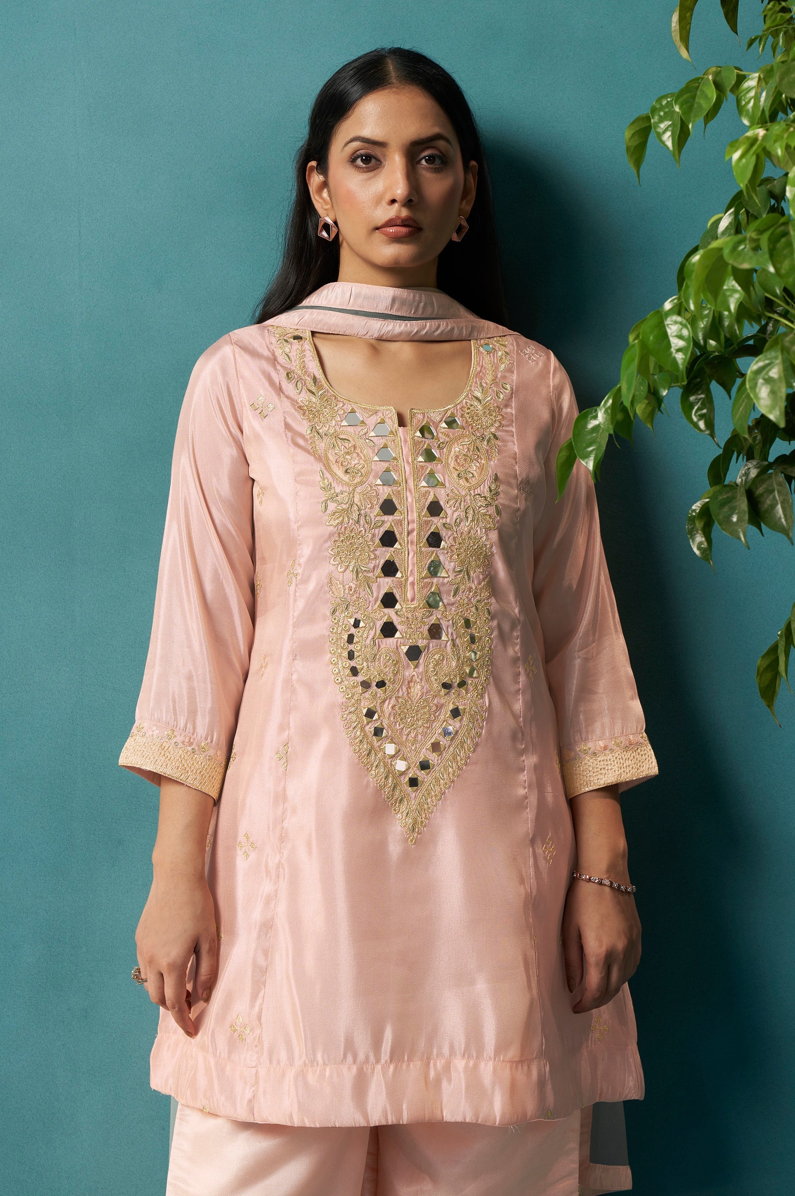 Blush Royale Silk Blend Mirror Work Sharara Set