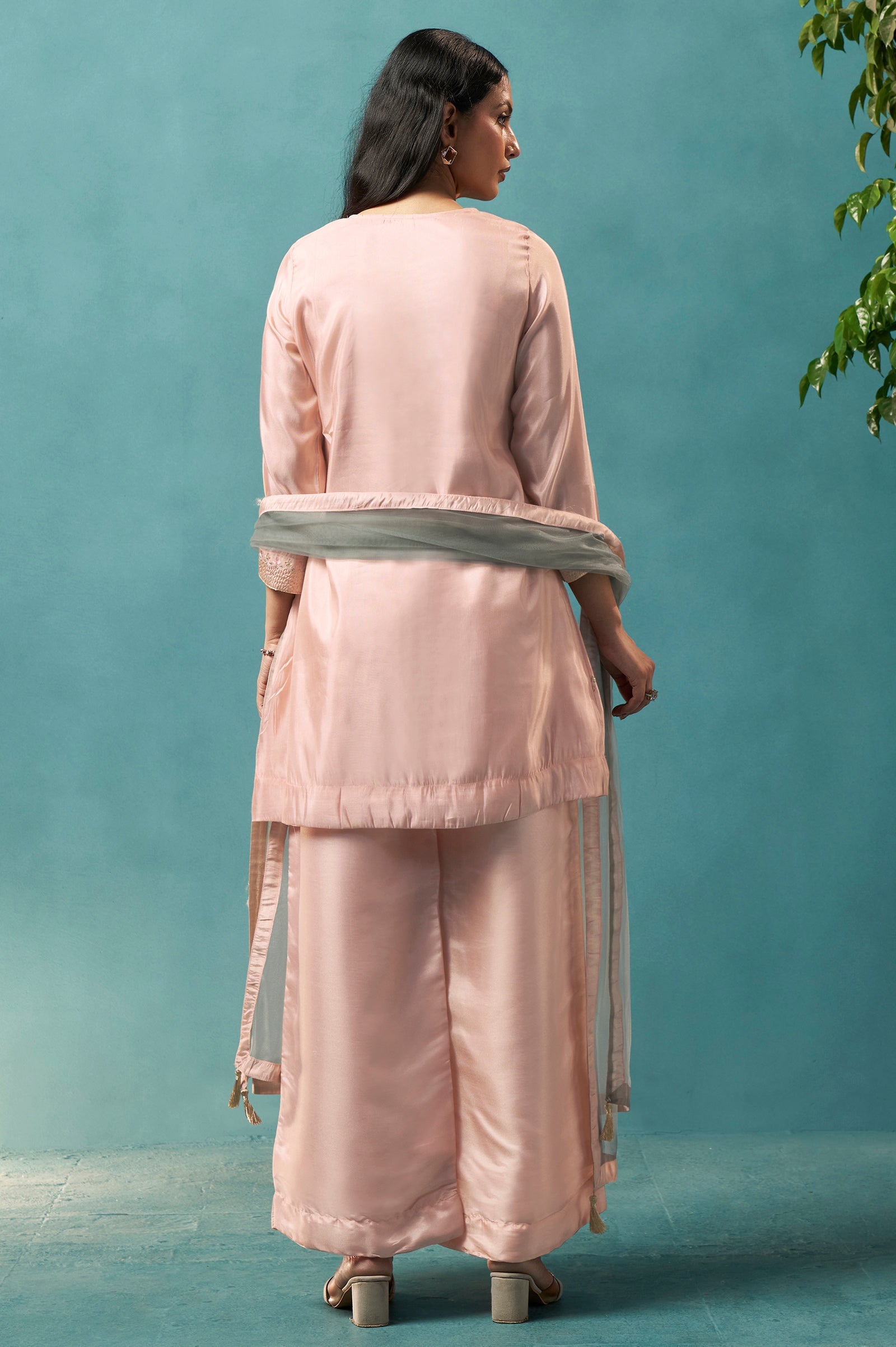 Blush Royale Silk Blend Mirror Work Sharara Set