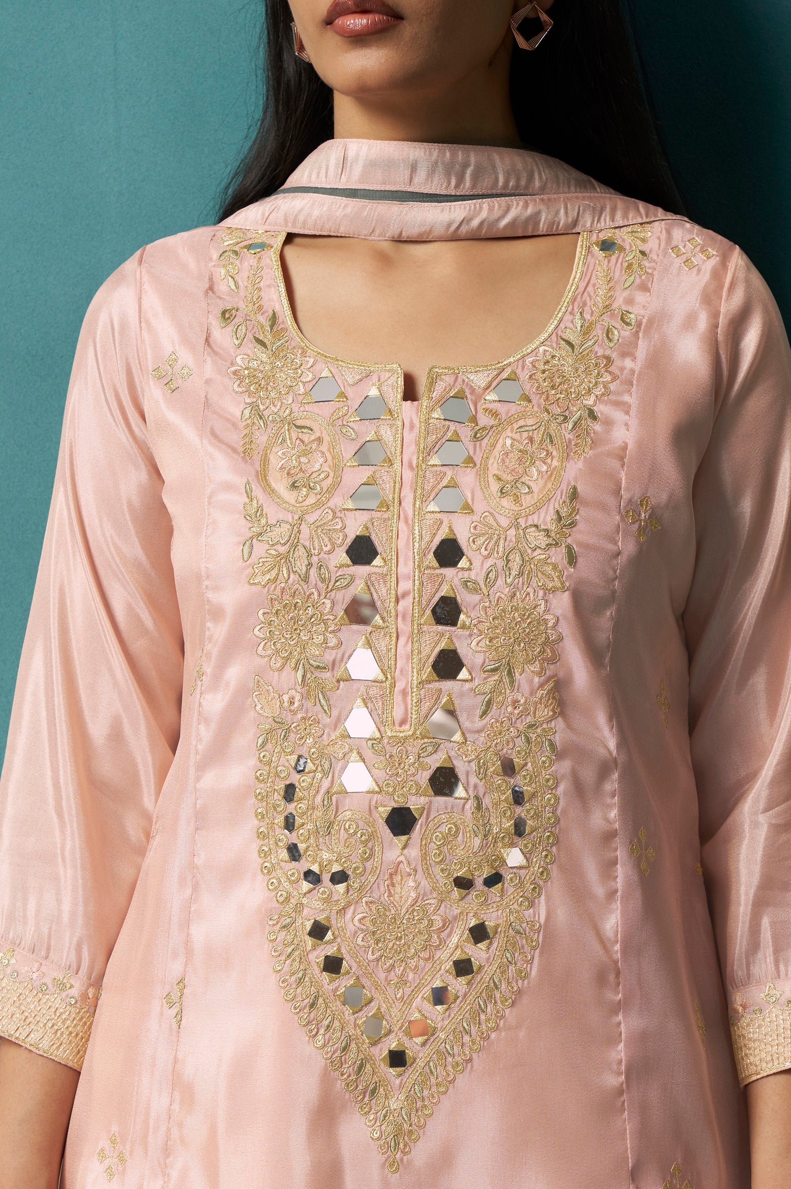 Blush Royale Silk Blend Mirror Work Sharara Set