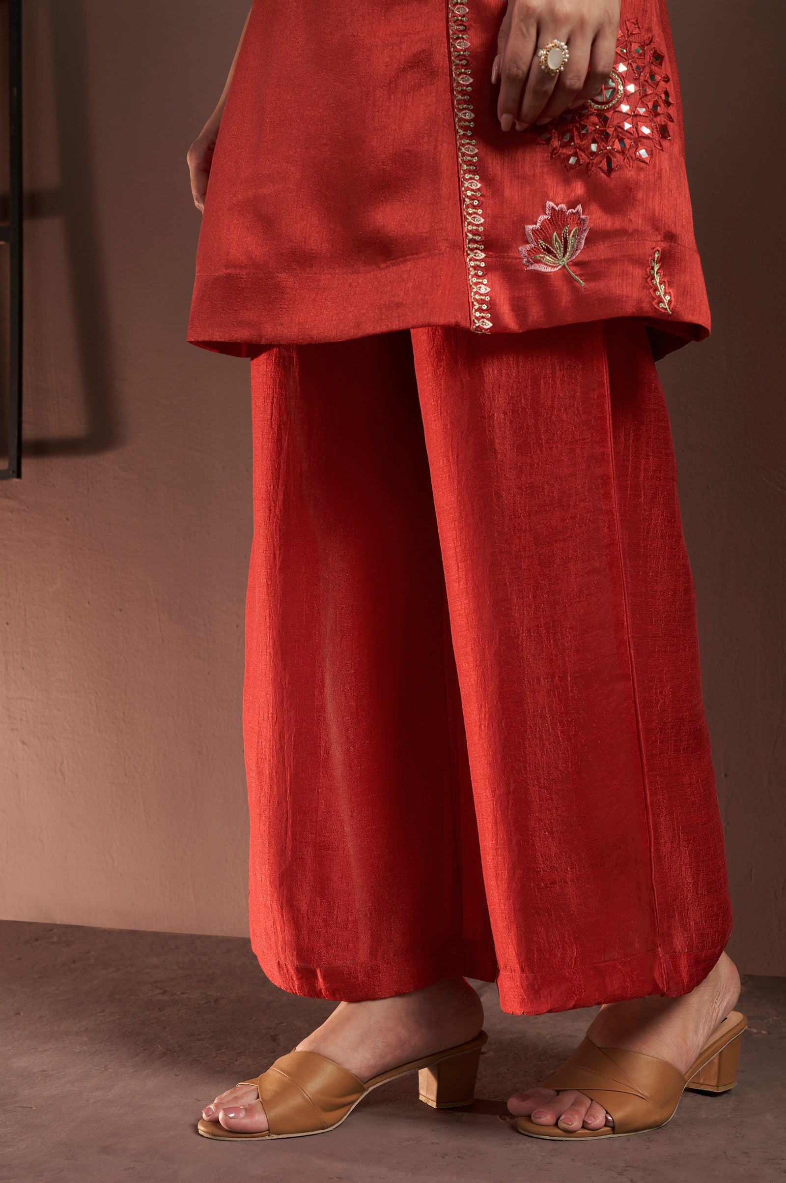 Rust Royale Silk Blend Mirror Work Kurta Set