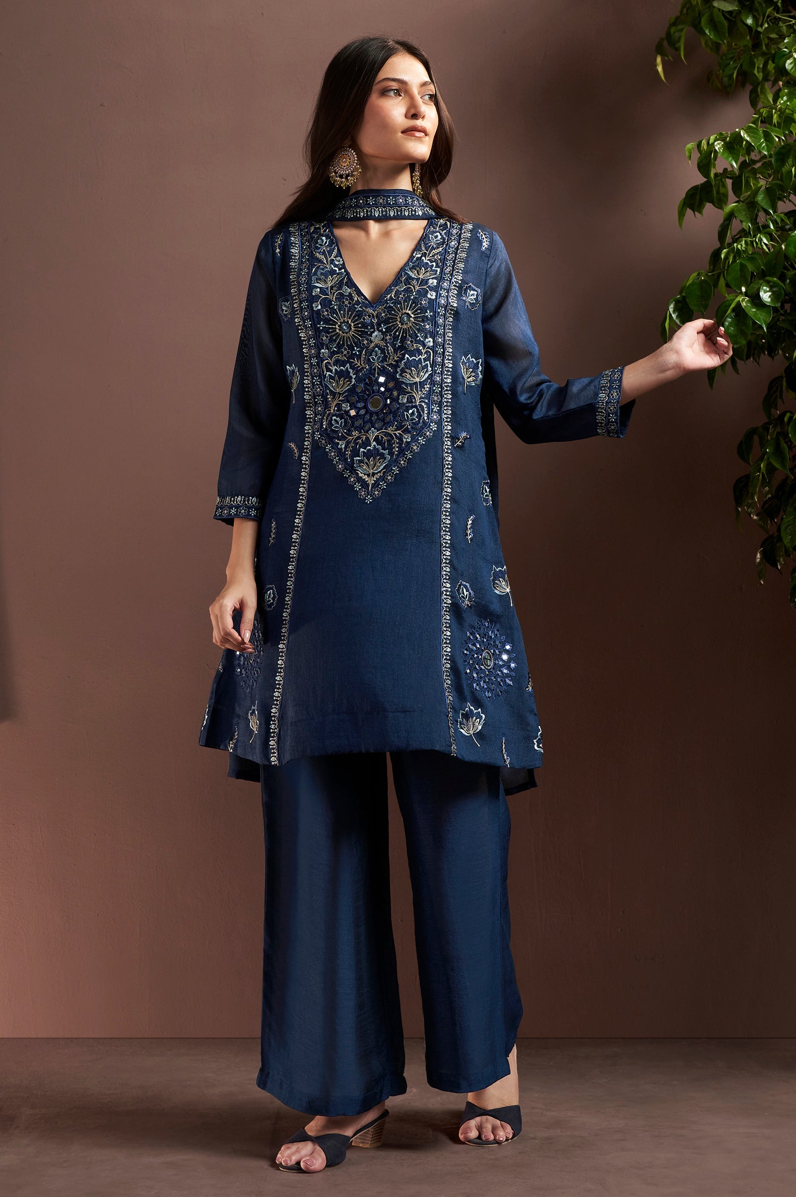Midnight Royale Silk Blend Mirror Work Palazzo Set