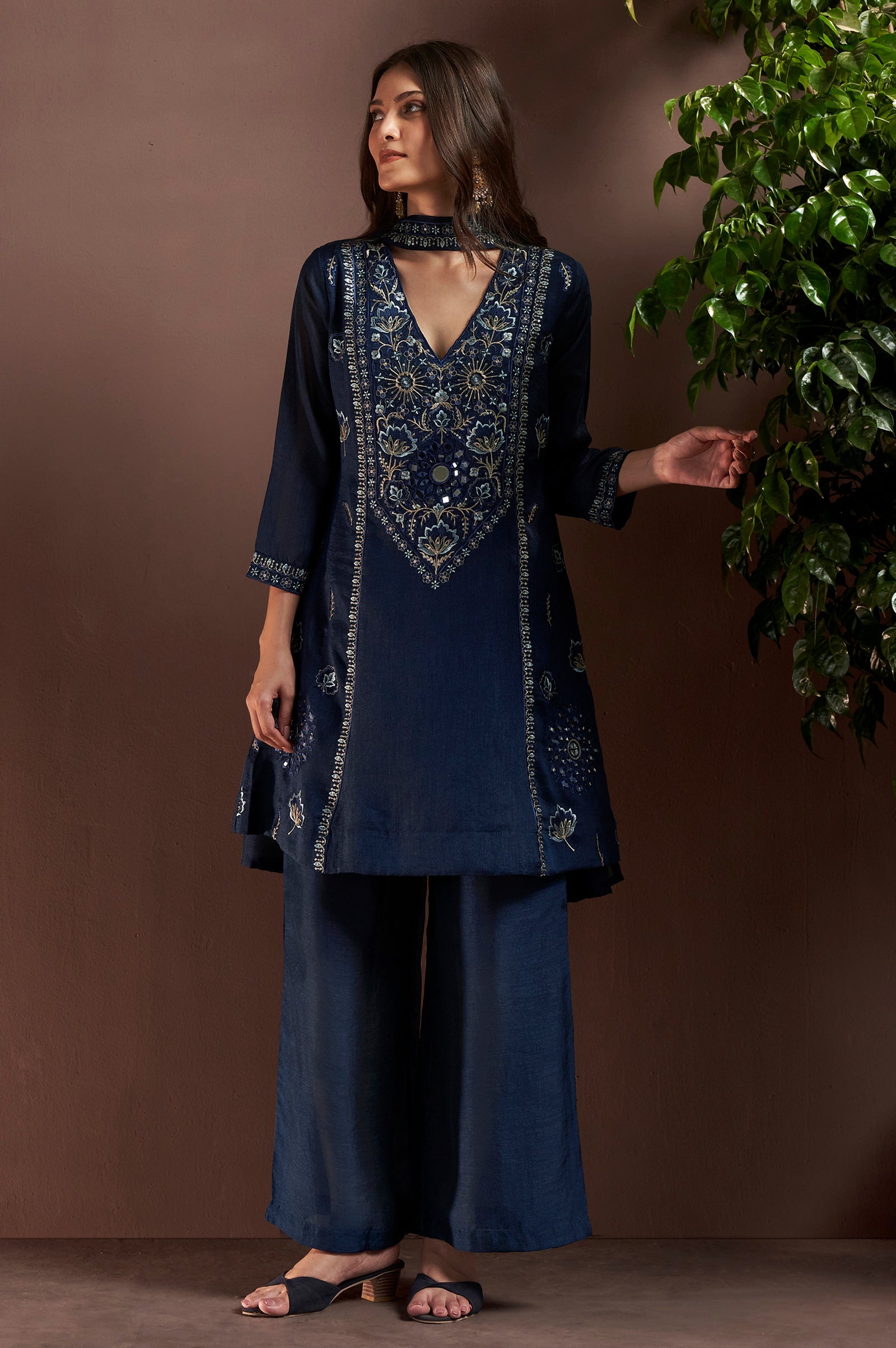 Midnight Royale Silk Blend Mirror Work Palazzo Set