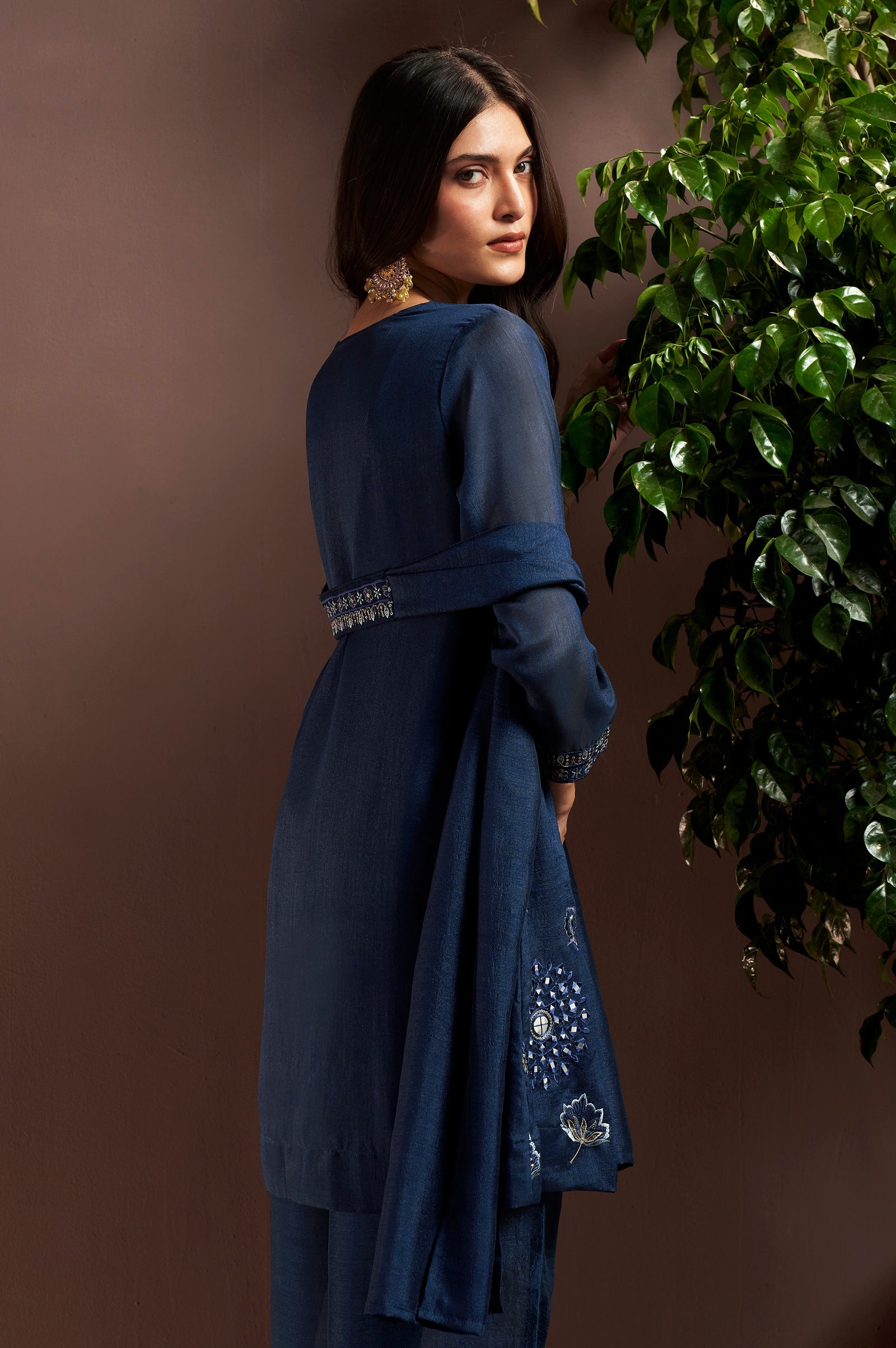 Midnight Royale Silk Blend Mirror Work Palazzo Set